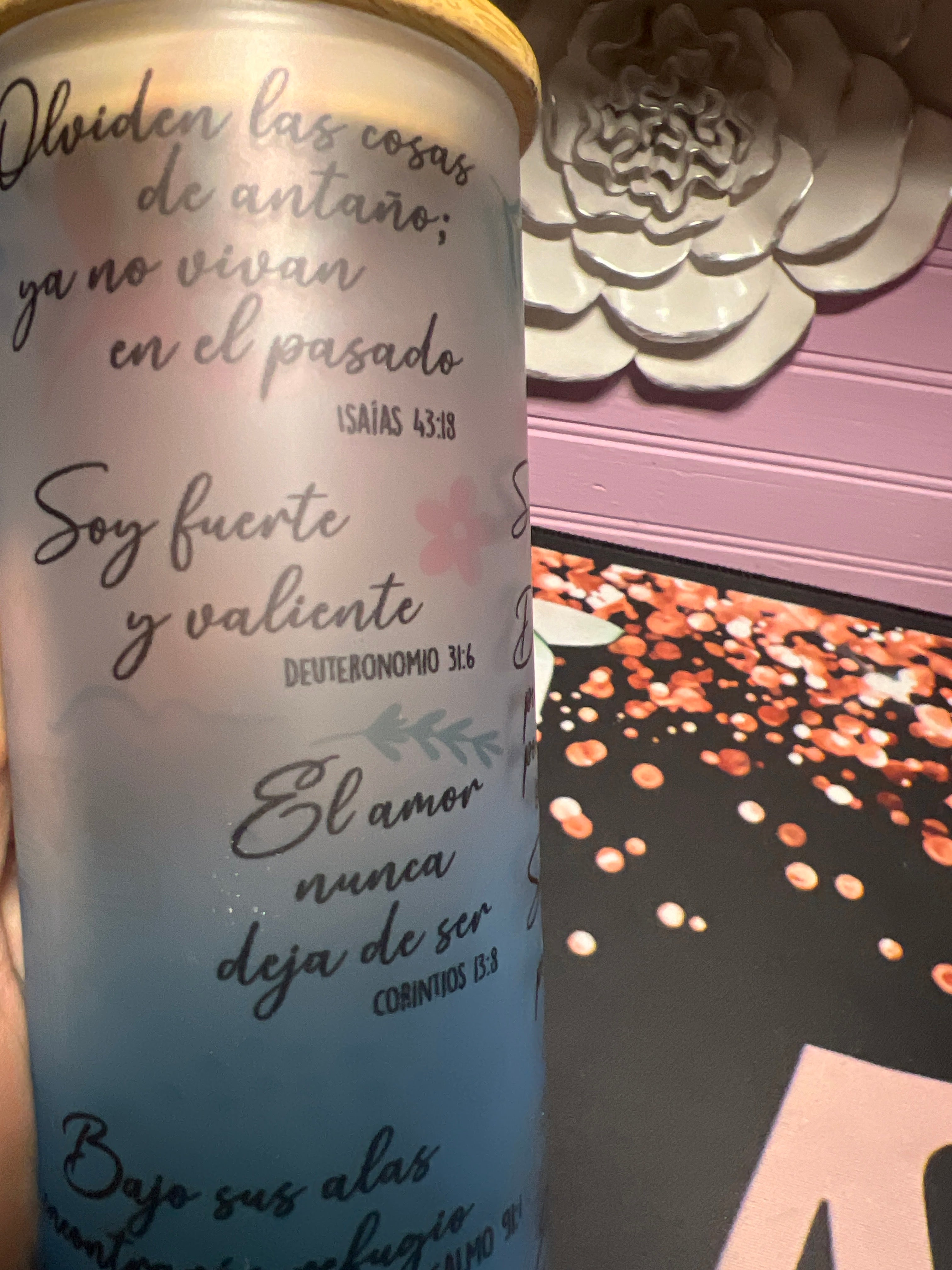 Frases inspiradoras de la Biblia frosted glass cup 18 oz