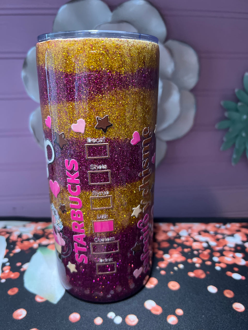 Cafecito y chisme recina epoxy glitter stickers UV DTF tumbler 15oz