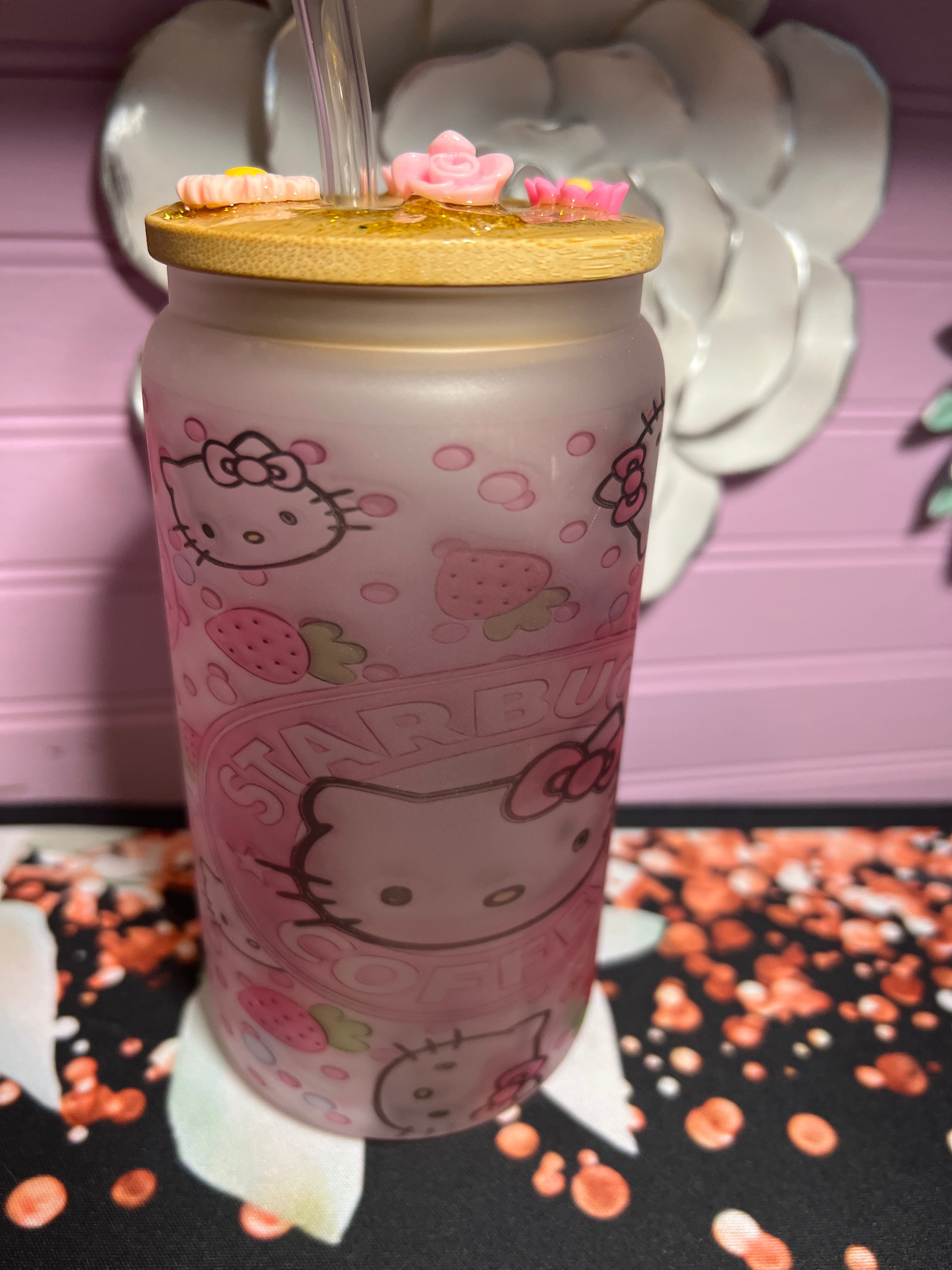 Hello Kitty Frosted glass cup 16 oz