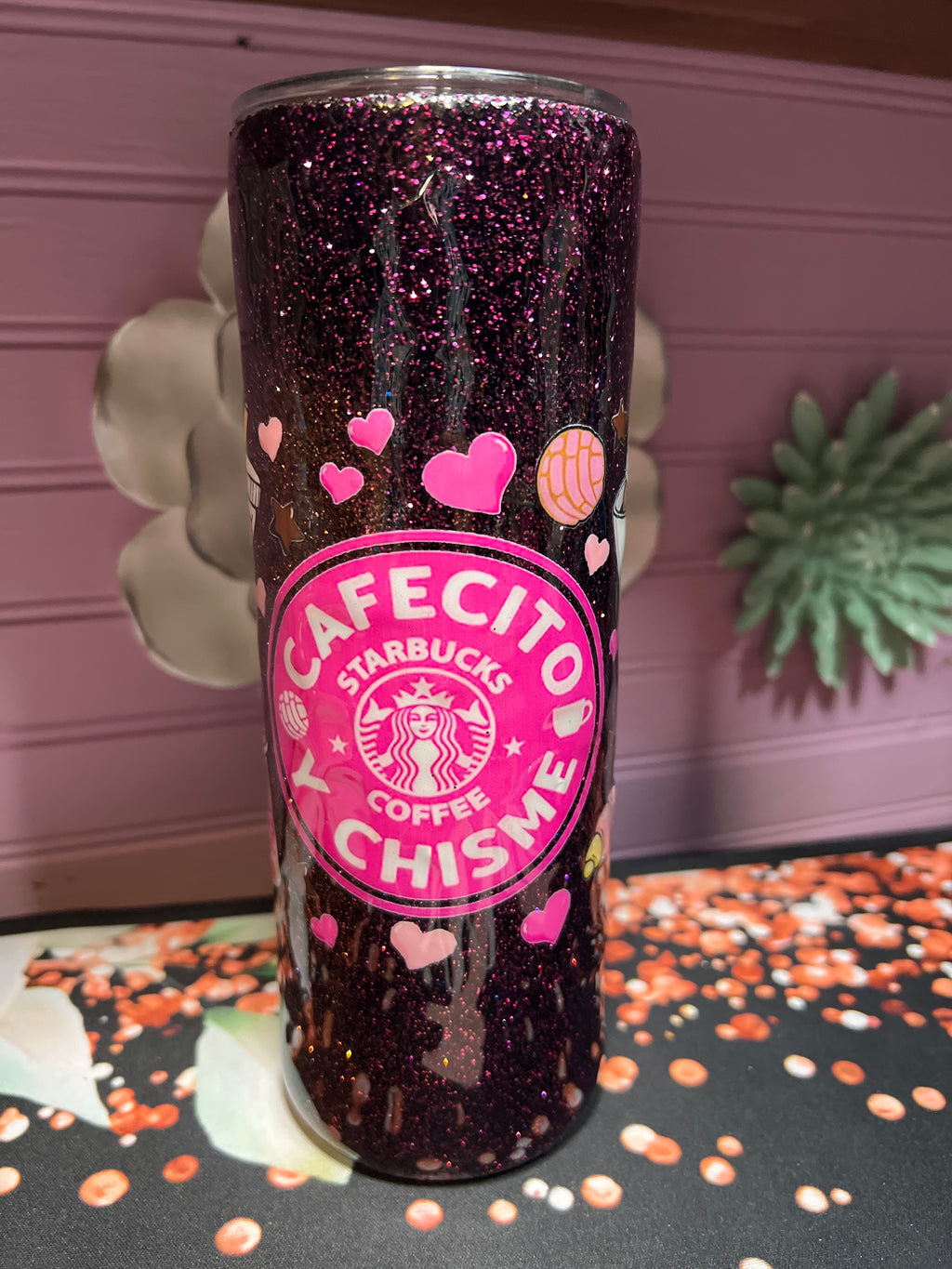 Cafecito y chisme stickers UV DTF resina glitter tumbler 20 oz