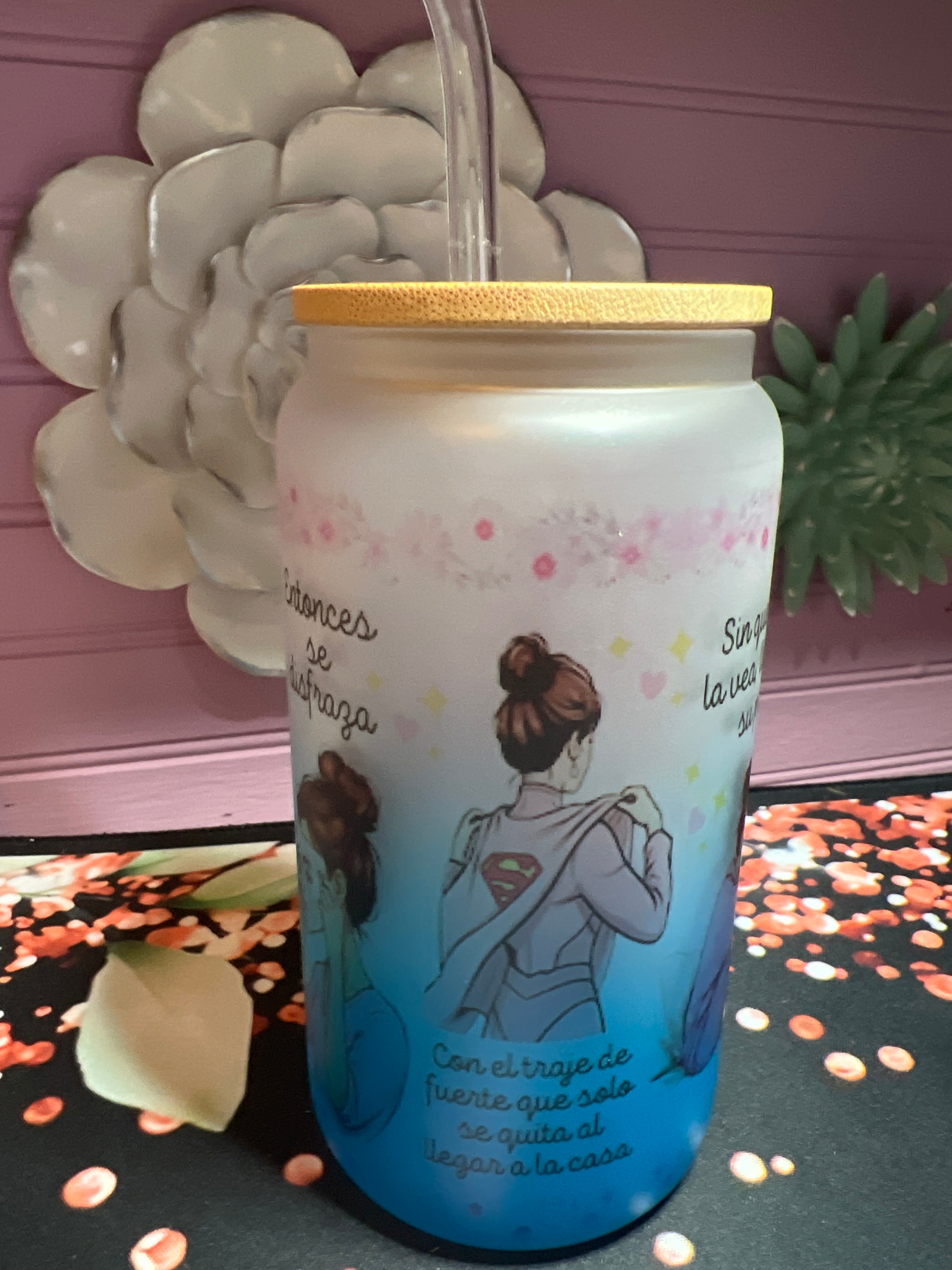 Blue frosted glass cup 16 oz