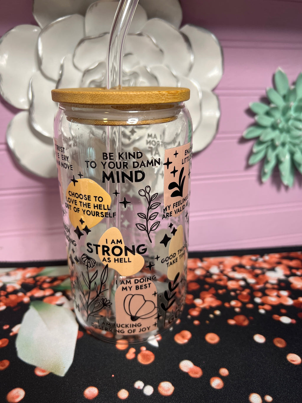 Daily reminder Glass cup 16 oz