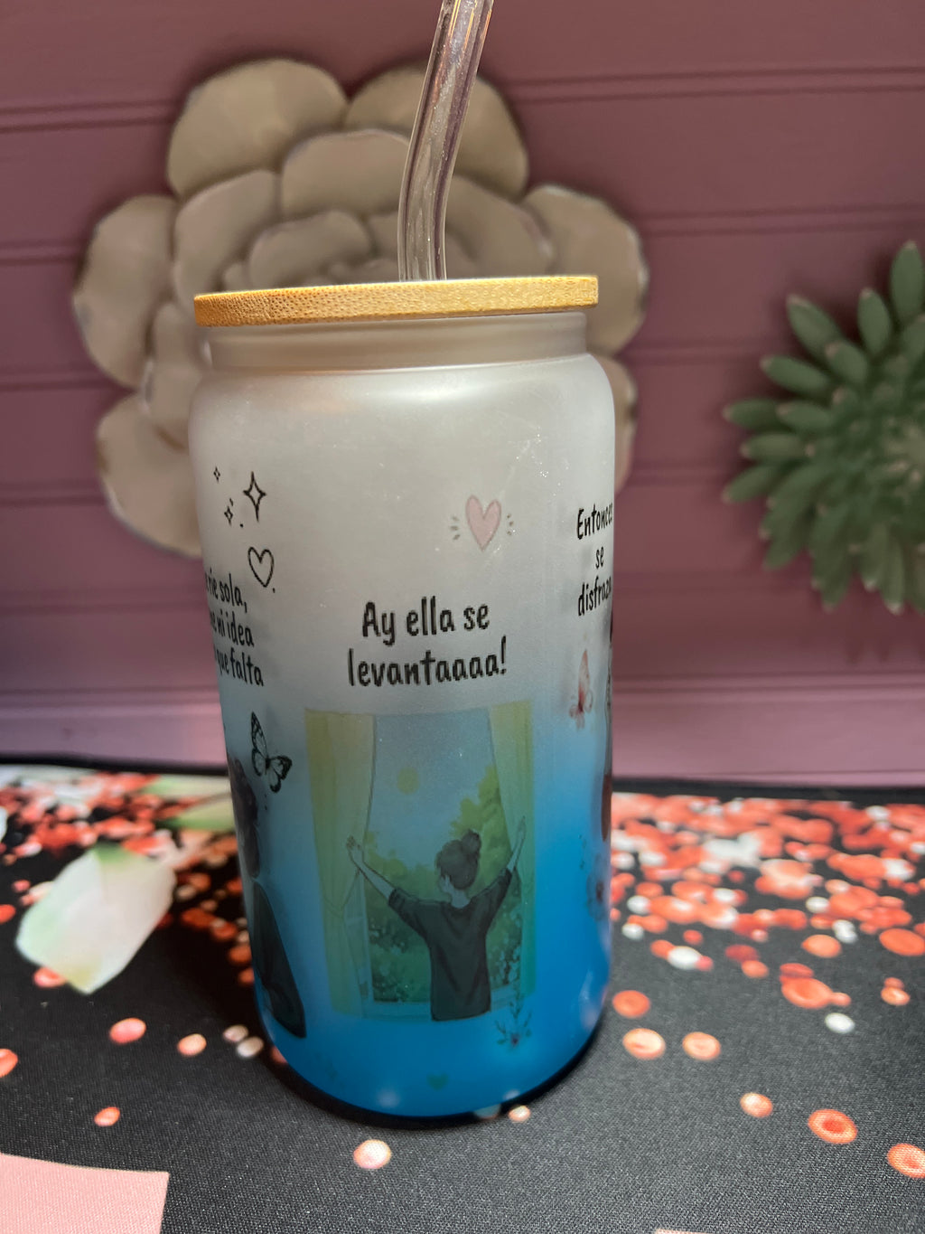 Blue frosted glass cup 16 oz