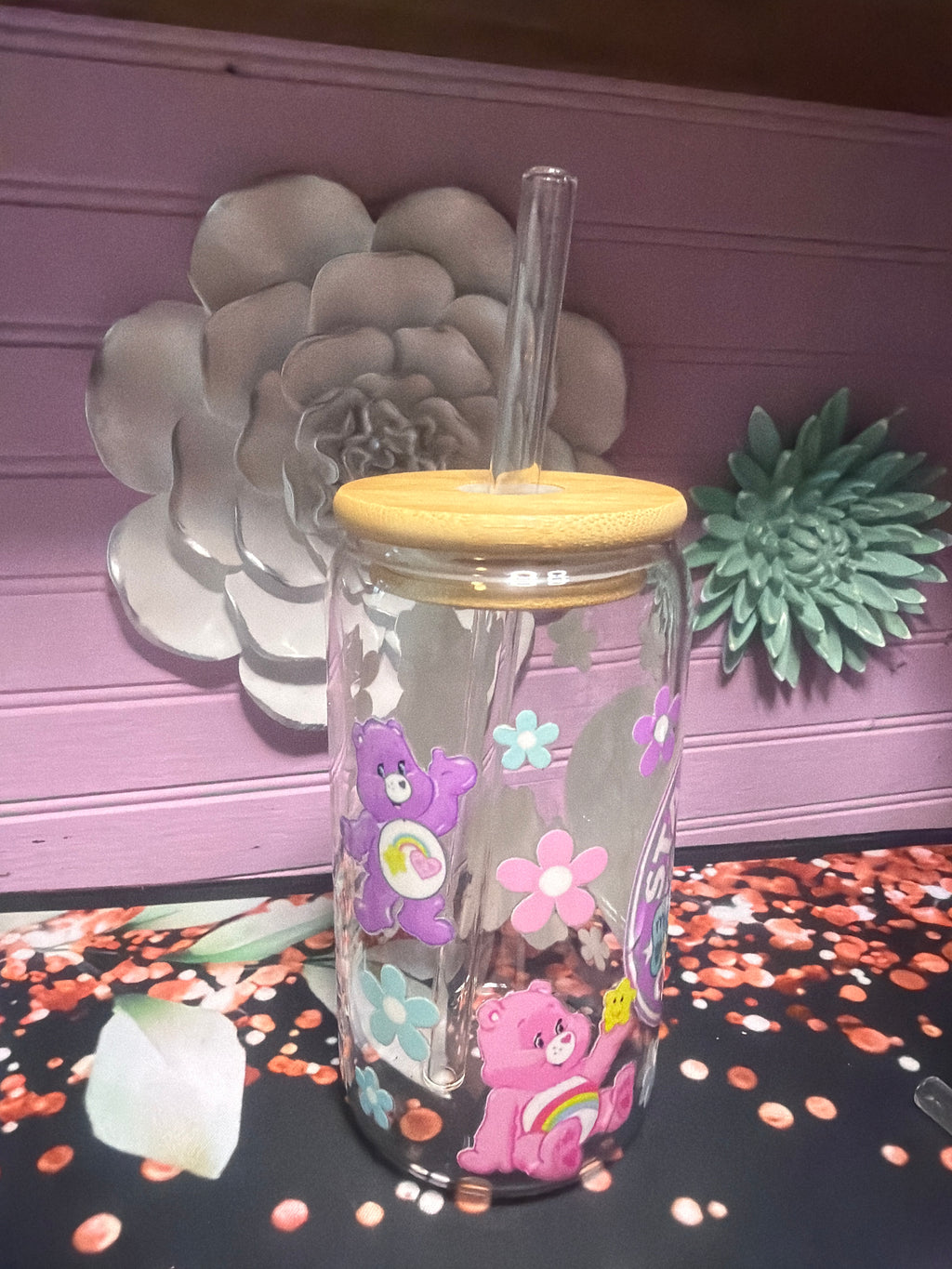 Bear glass cup 16 oz stickers UV-DTF