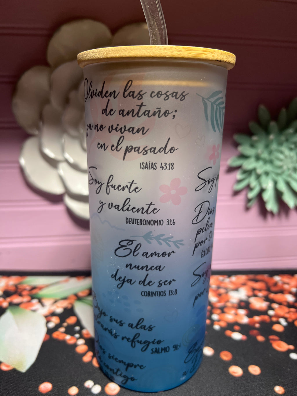 Frases inspiradoras de la Biblia frosted glass cup 18 oz