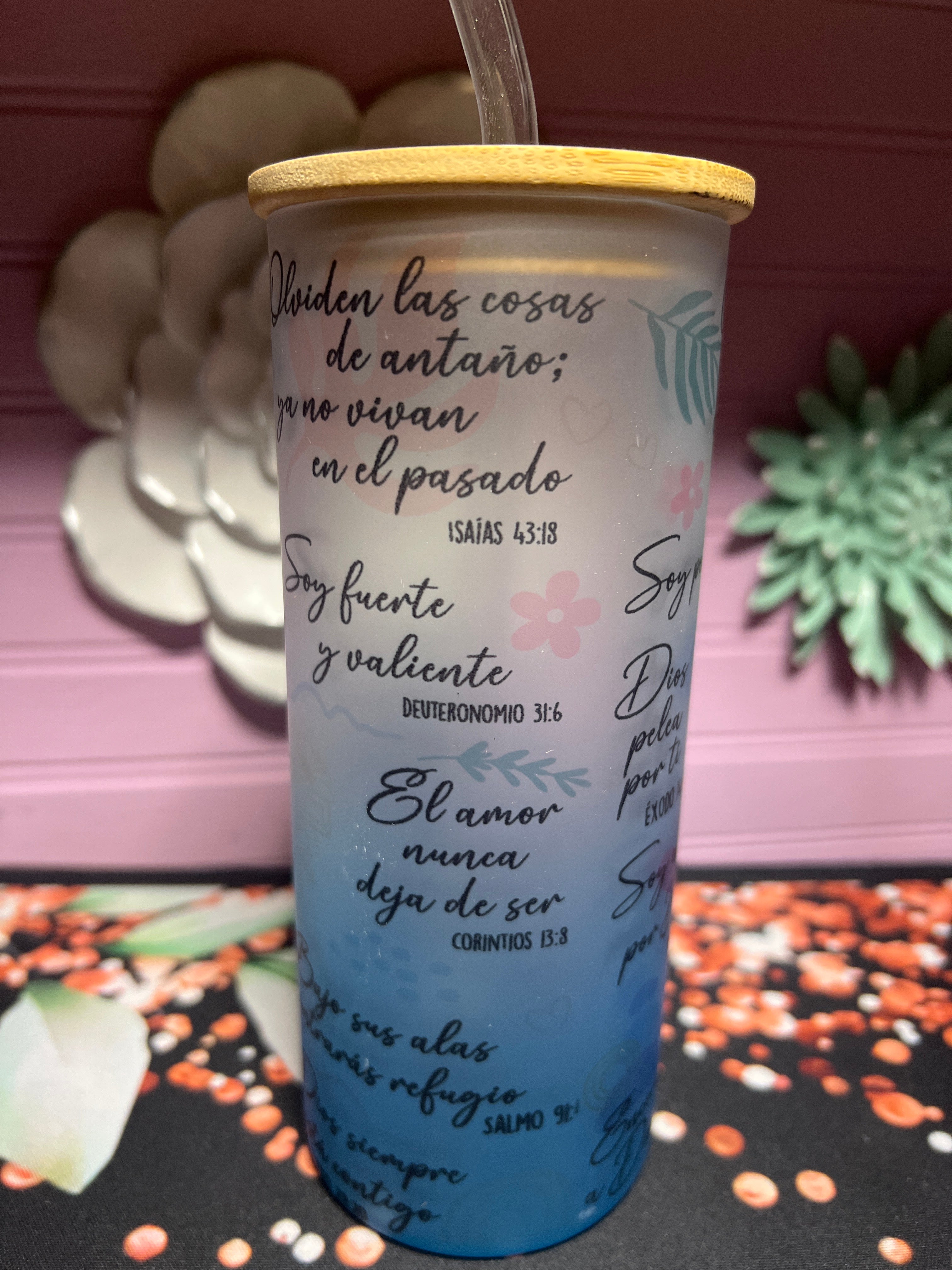 Frases inspiradoras de la Biblia frosted glass cup 18 oz
