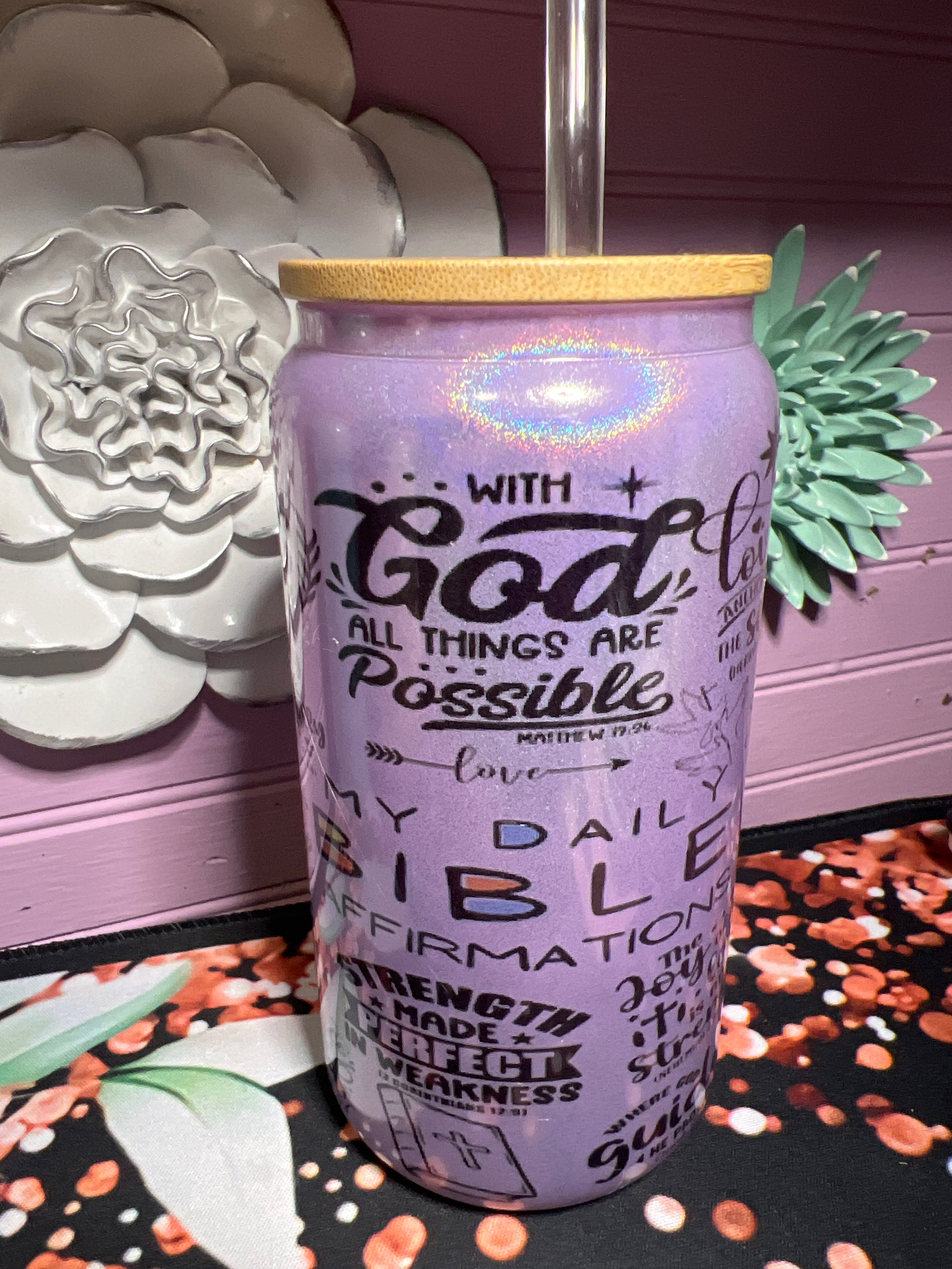 Glass cup 16 oz My Daily Bible Affirmation