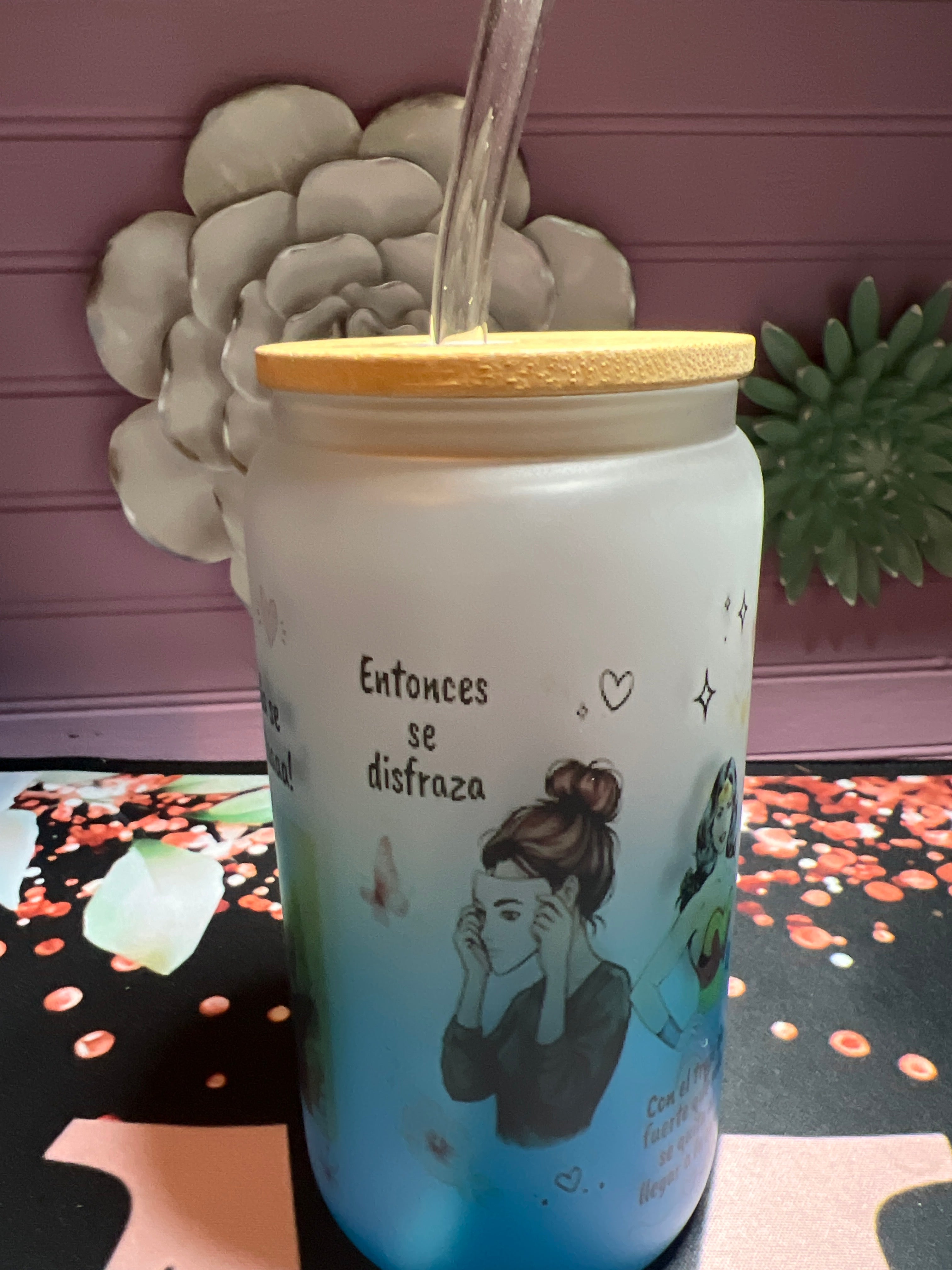 Blue frosted glass cup 16 oz