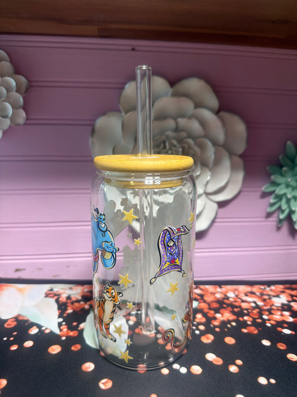 Jasmine glass cup 16 oz stickers UV-DTF