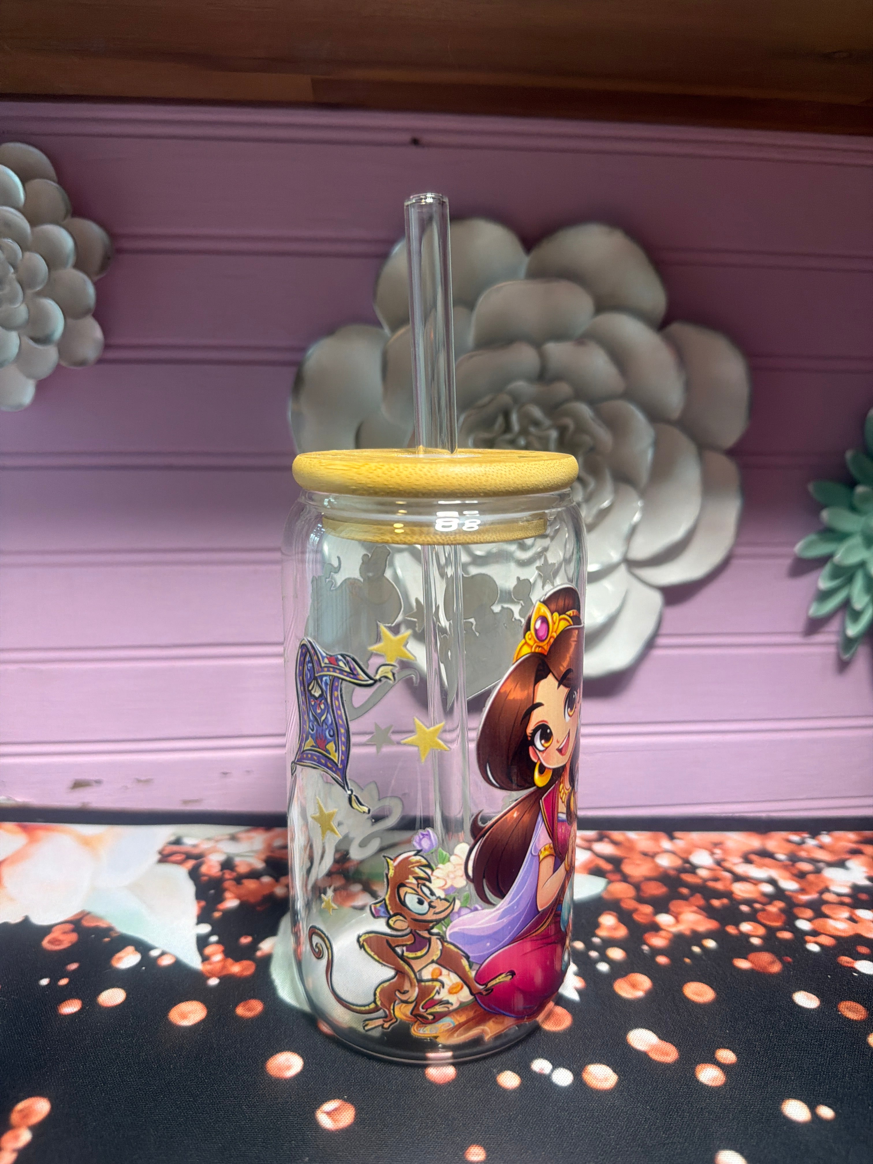 Jasmine glass cup 16 oz stickers UV-DTF