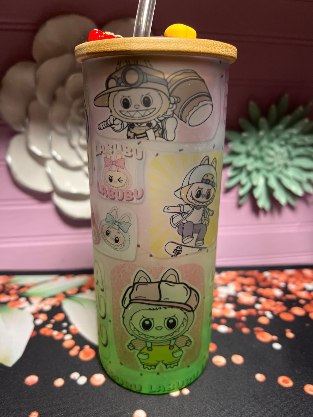 Labubu frosted glass cup 18 oz