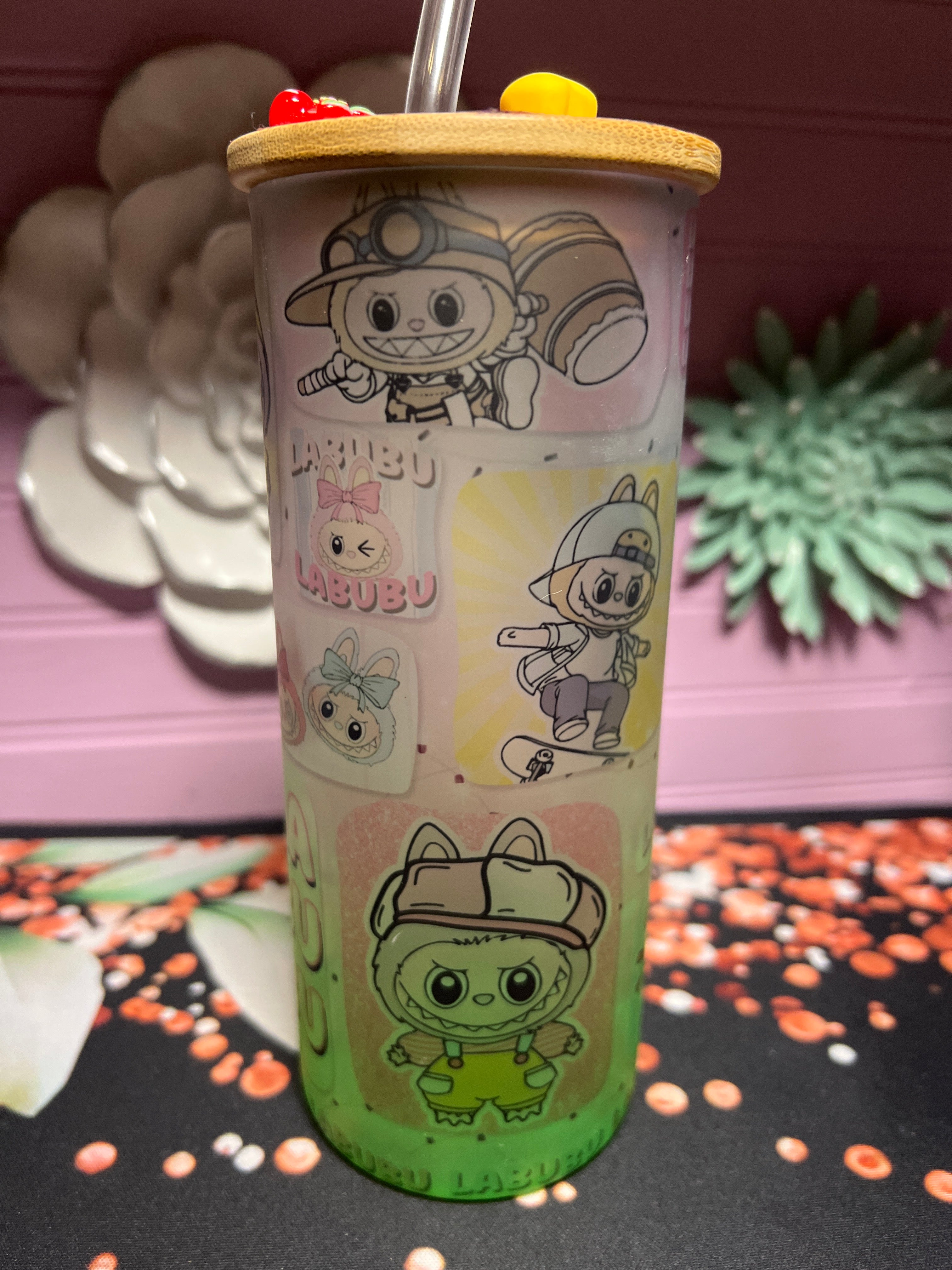 Labubu frosted glass cup 18 oz