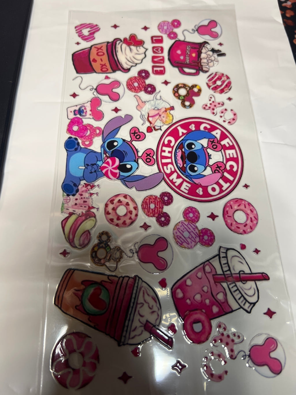 Stitch cafecito y chisme stickers UV DTF