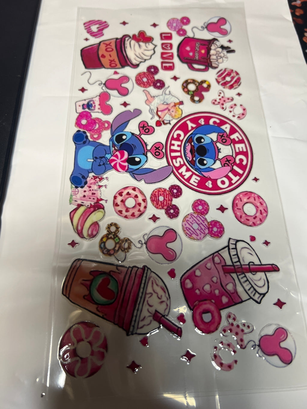 Stitch cafecito y chisme stickers UV DTF