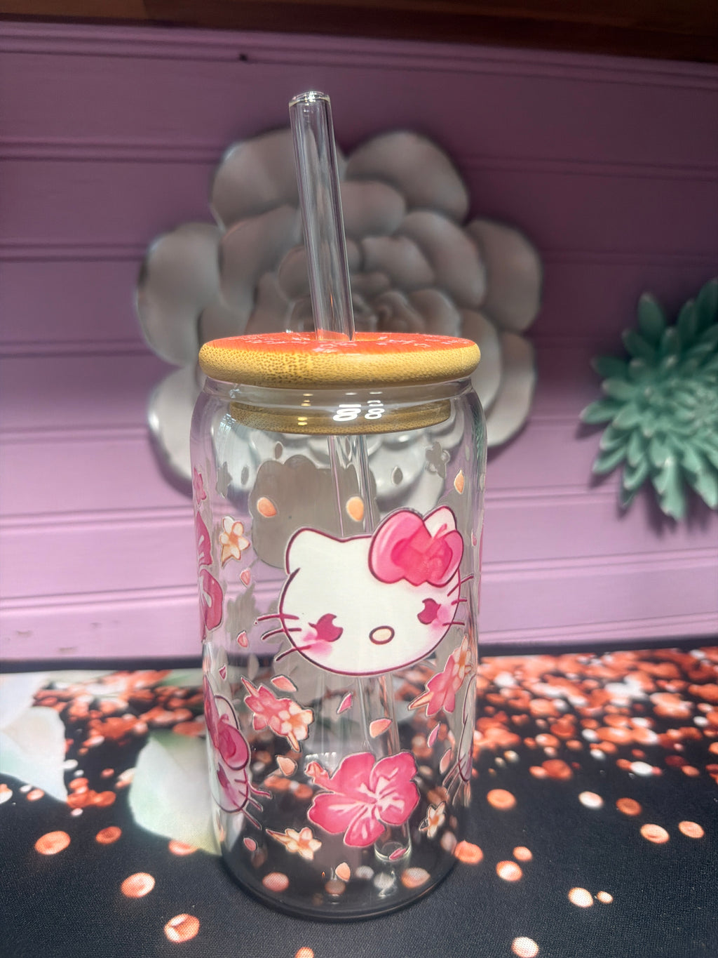 Hello Kitty sticker UV DTF glass cup 16 oz