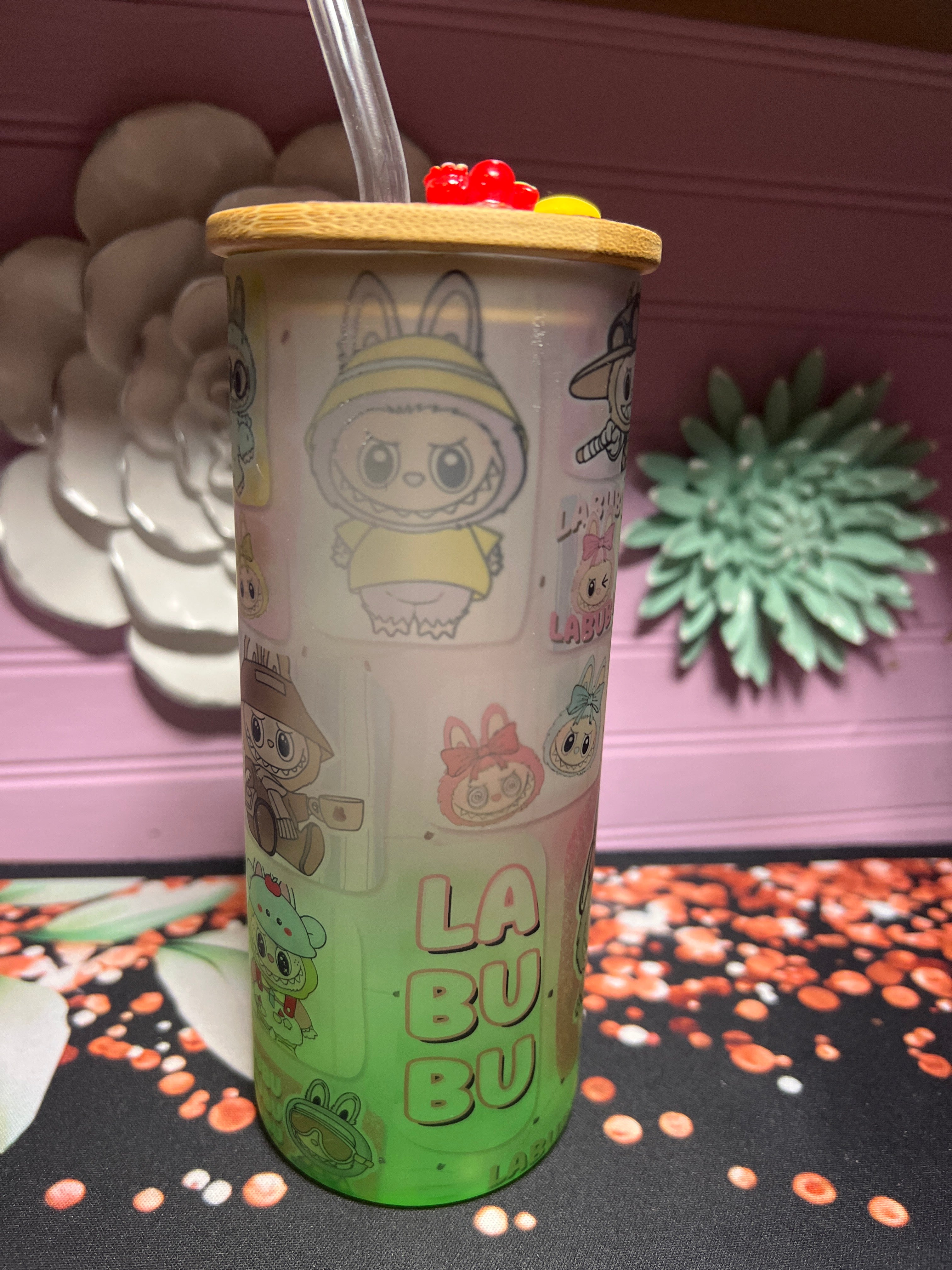 Labubu frosted glass cup 18 oz