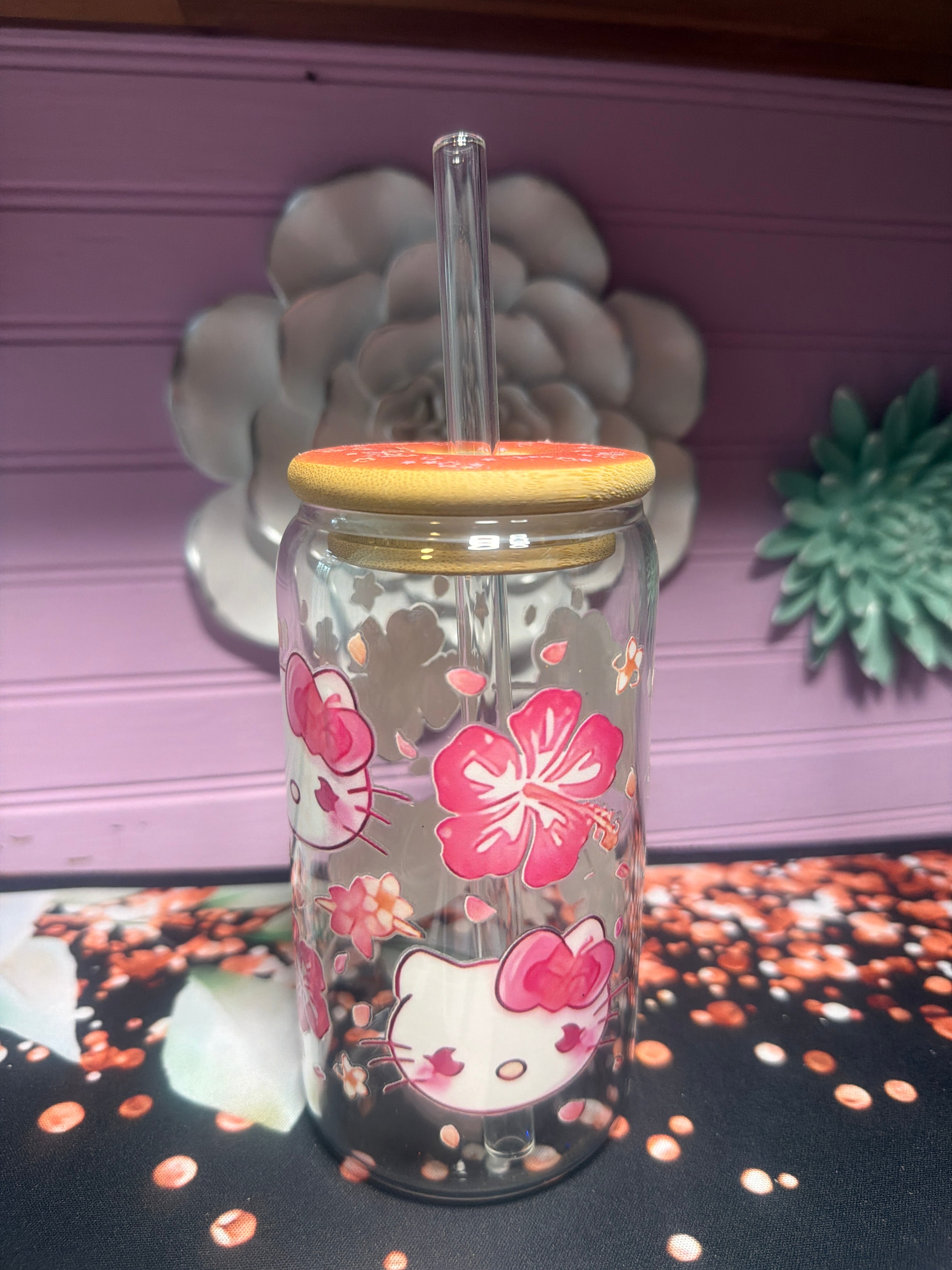 Hello Kitty sticker UV DTF glass cup 16 oz