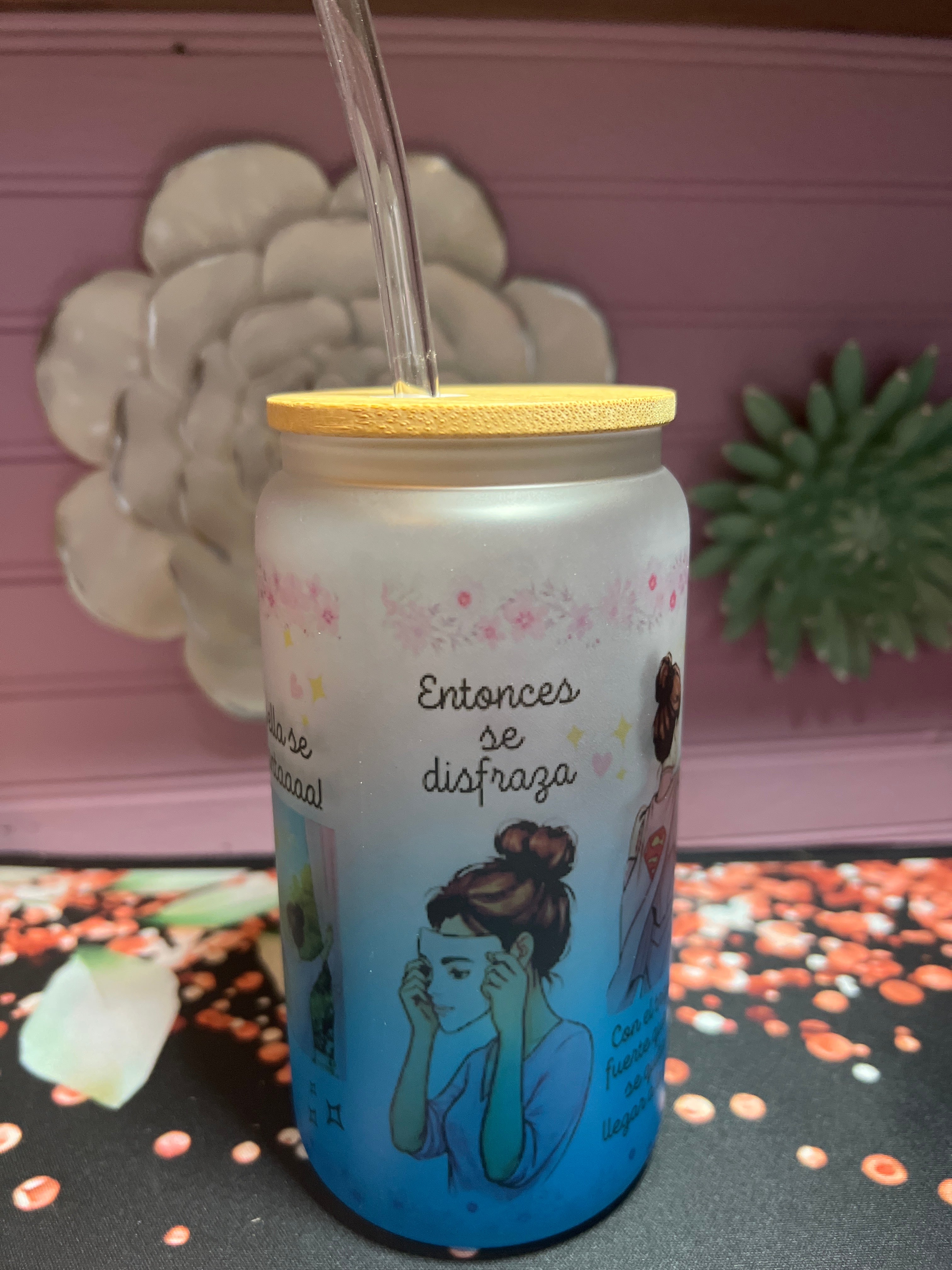 Blue frosted glass cup 16 oz