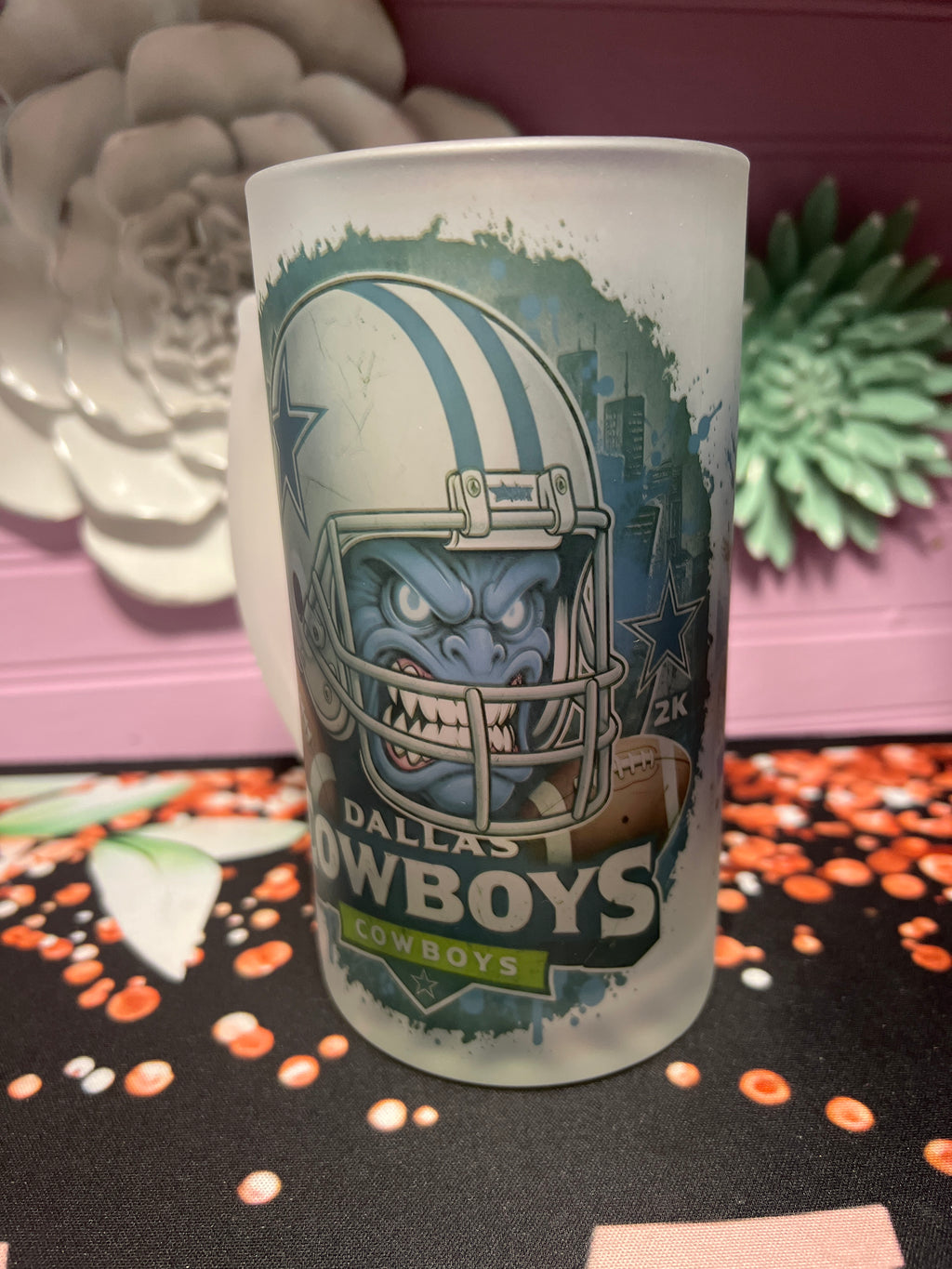 Cowboys frosted glass cup  16 oz