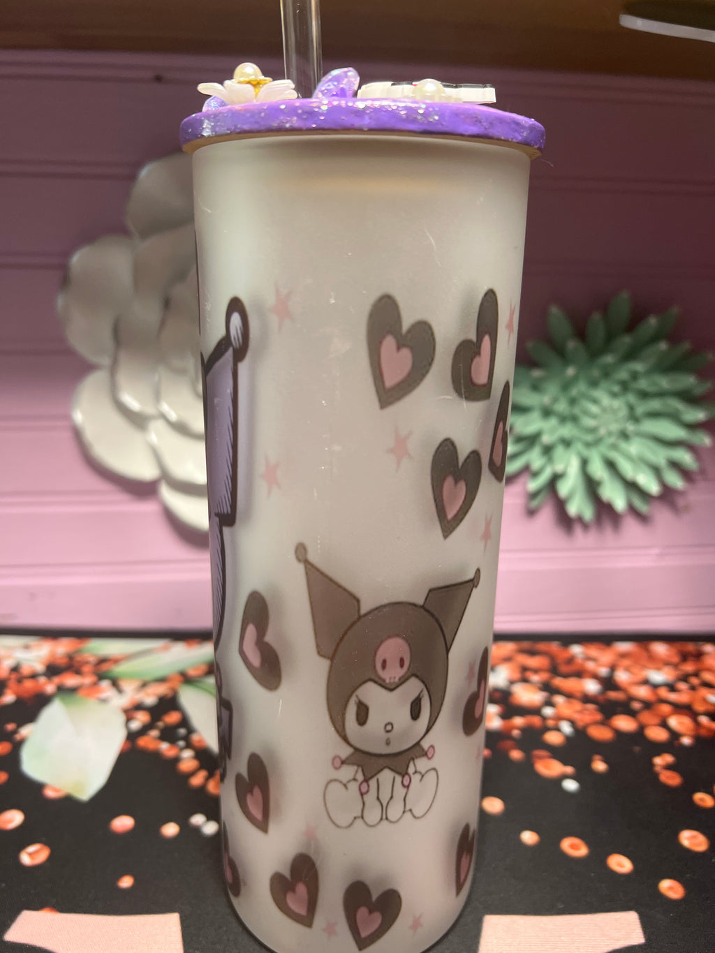 Kuromi frosted glass cup 20 oz