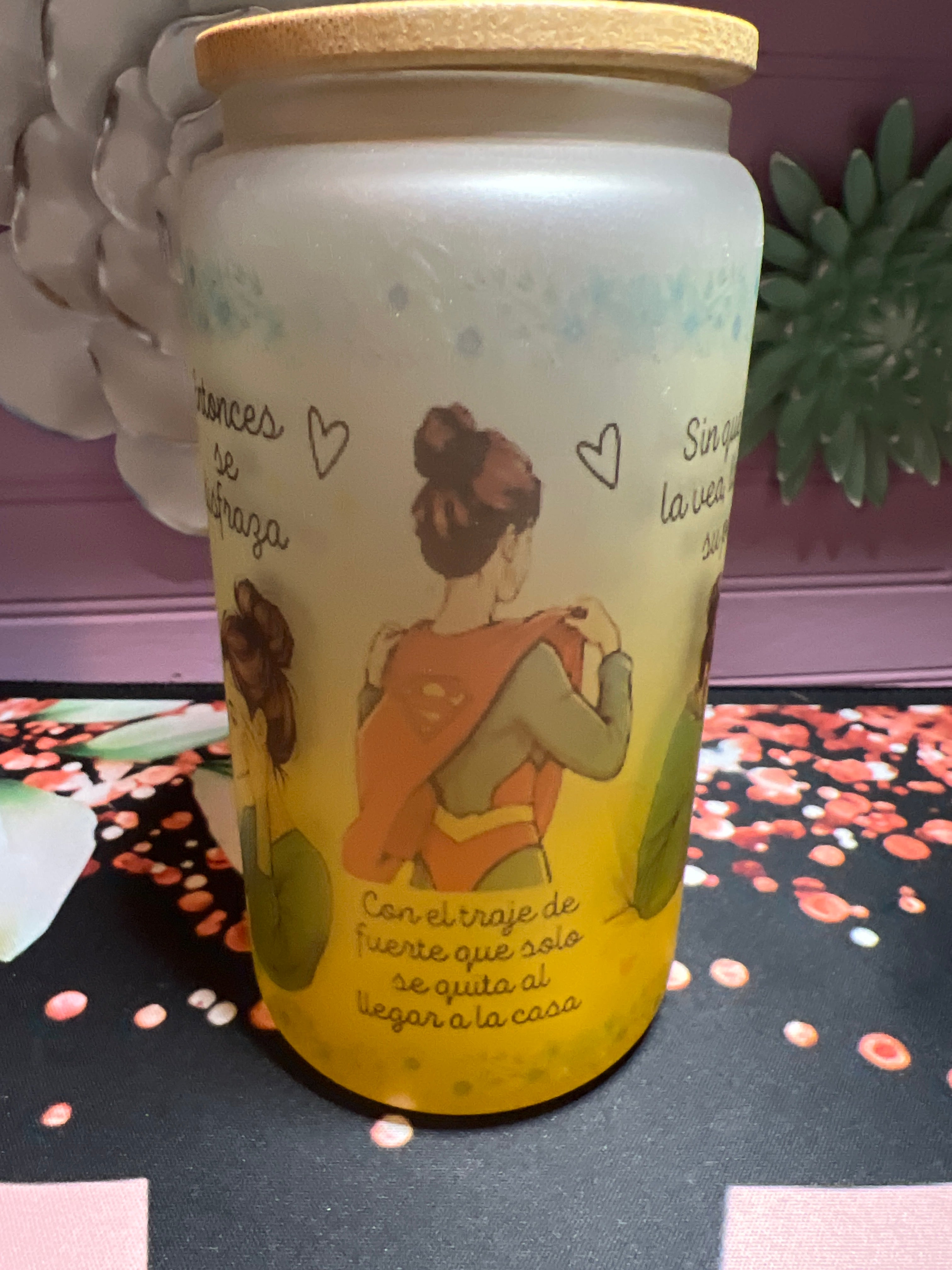 Yellow frosted glass cup 16 oz