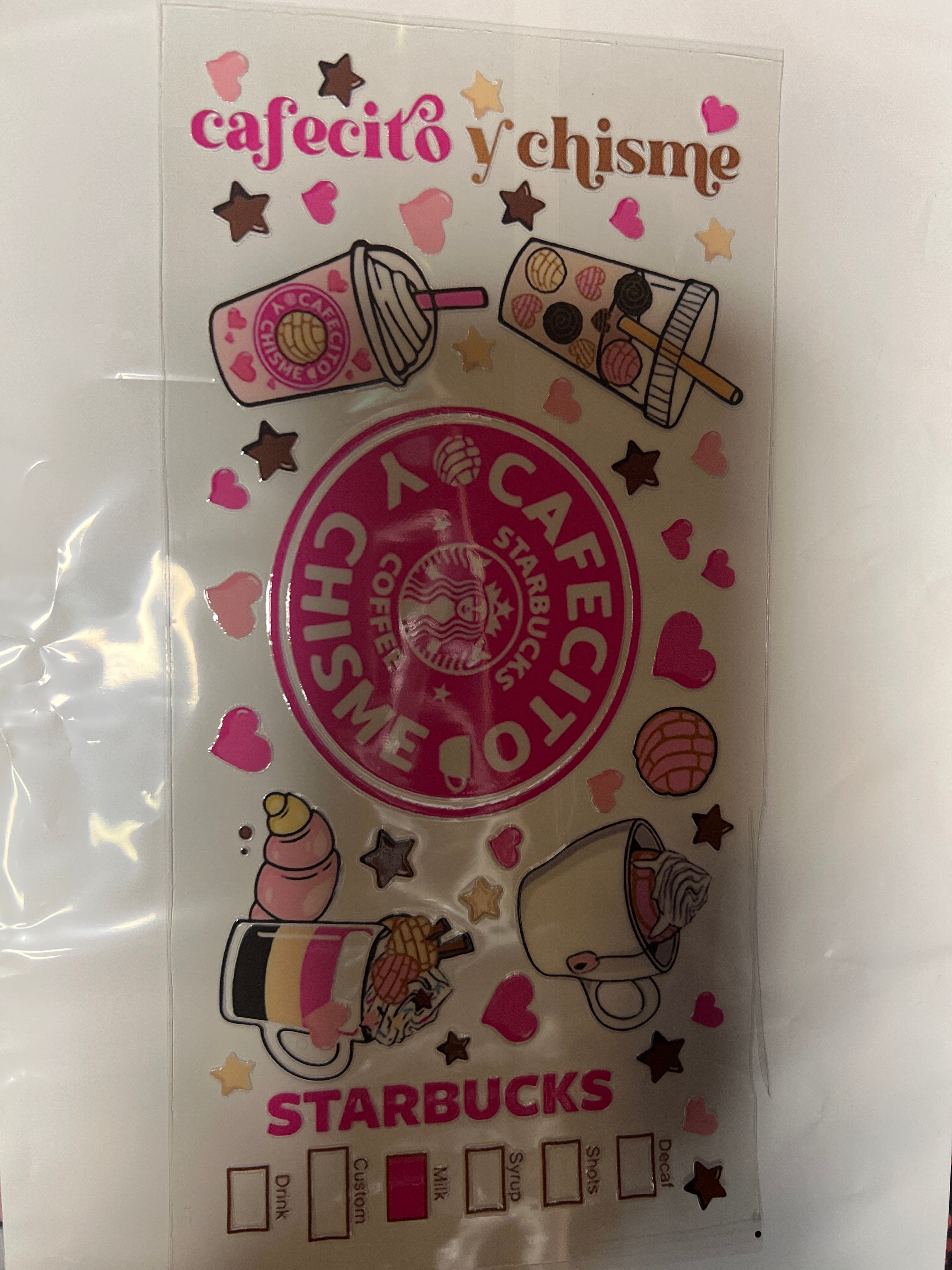 Cafecito y chisme stickers UV DTF