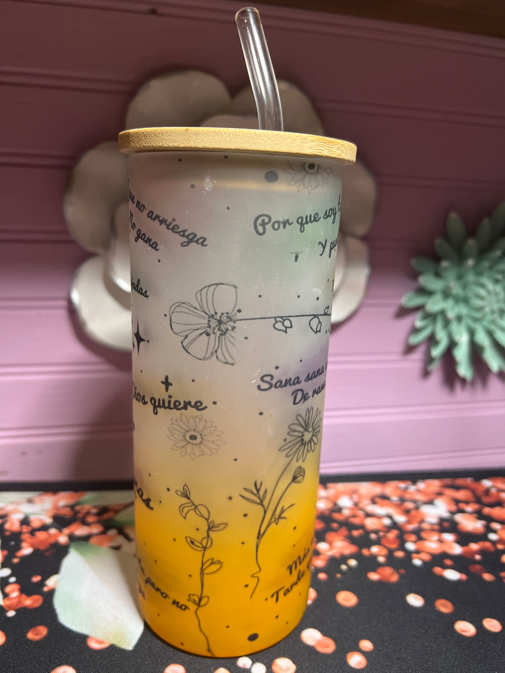Daily affirmations español frosted glass cup 18 oz
