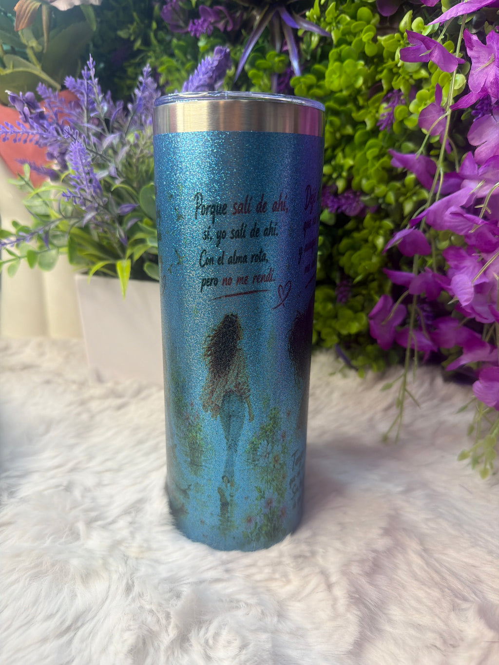 Salí de ahí tumbler azul con destellos de glitter 20 oz