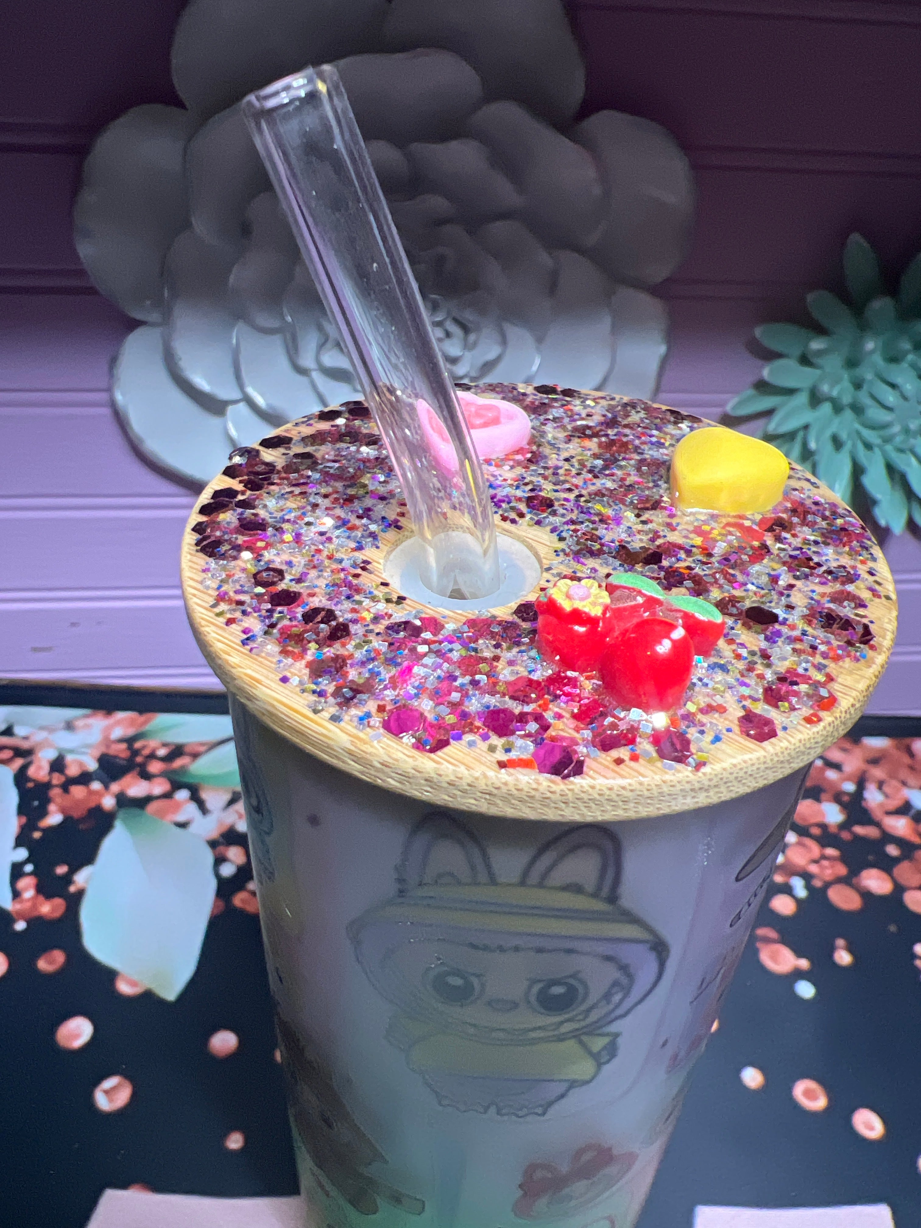 Labubu frosted glass cup 18 oz