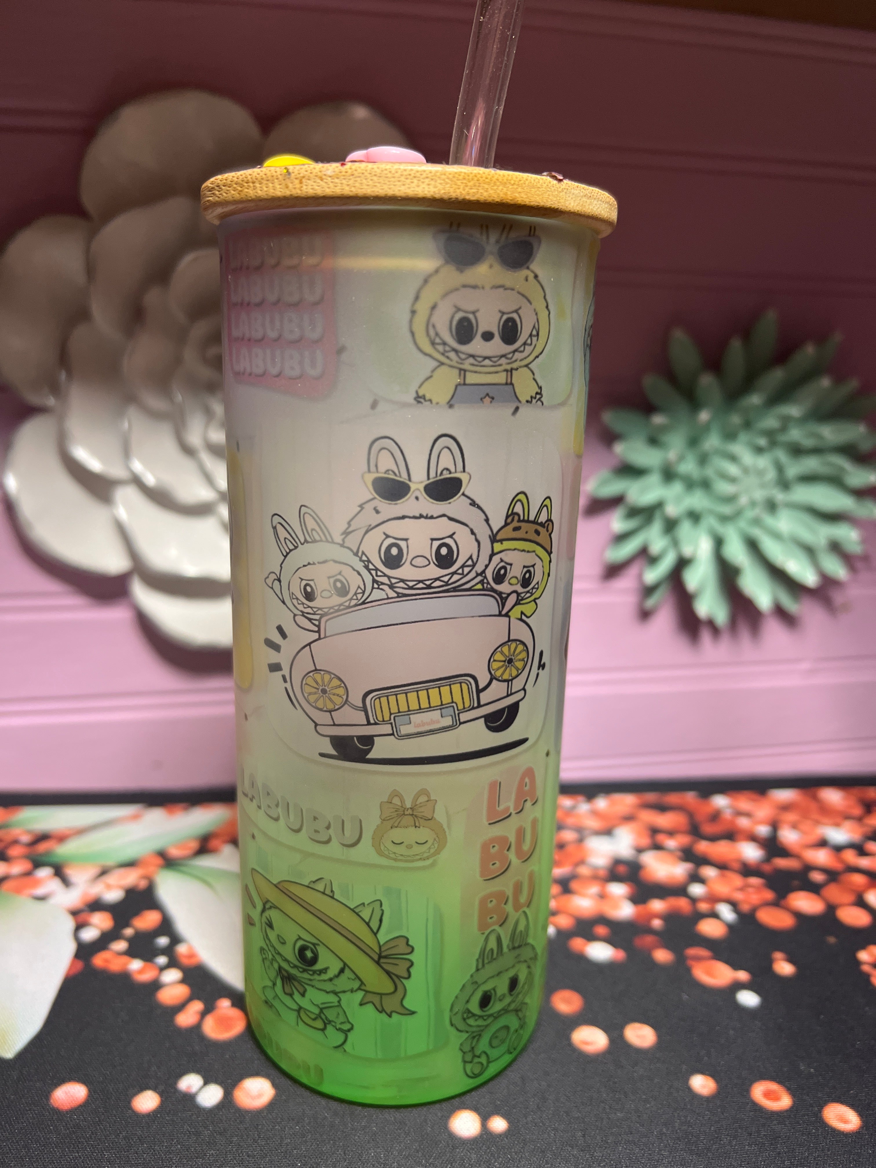 Labubu frosted glass cup 18 oz