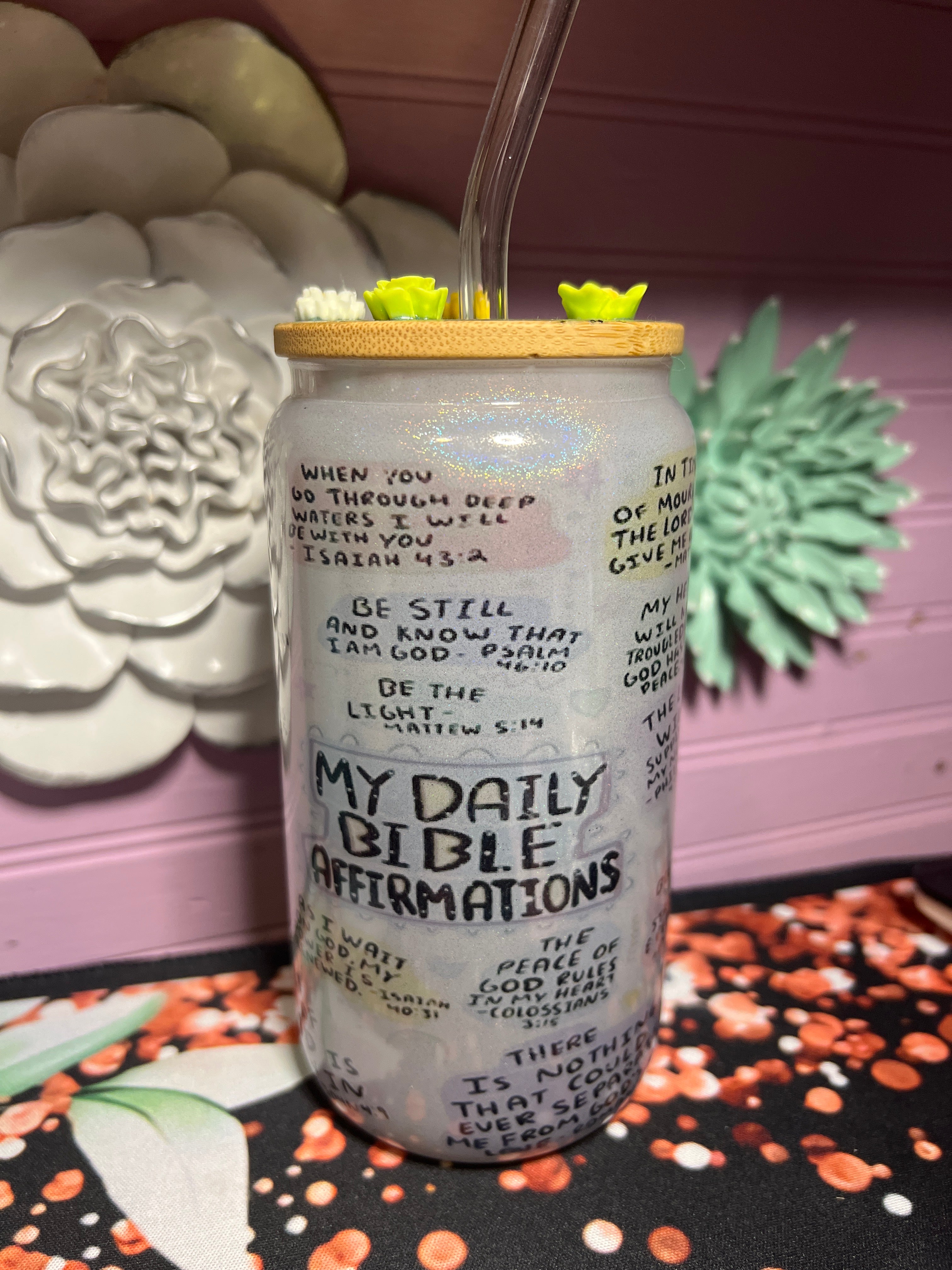 My daily Bible affirmation glass cup 16 oz