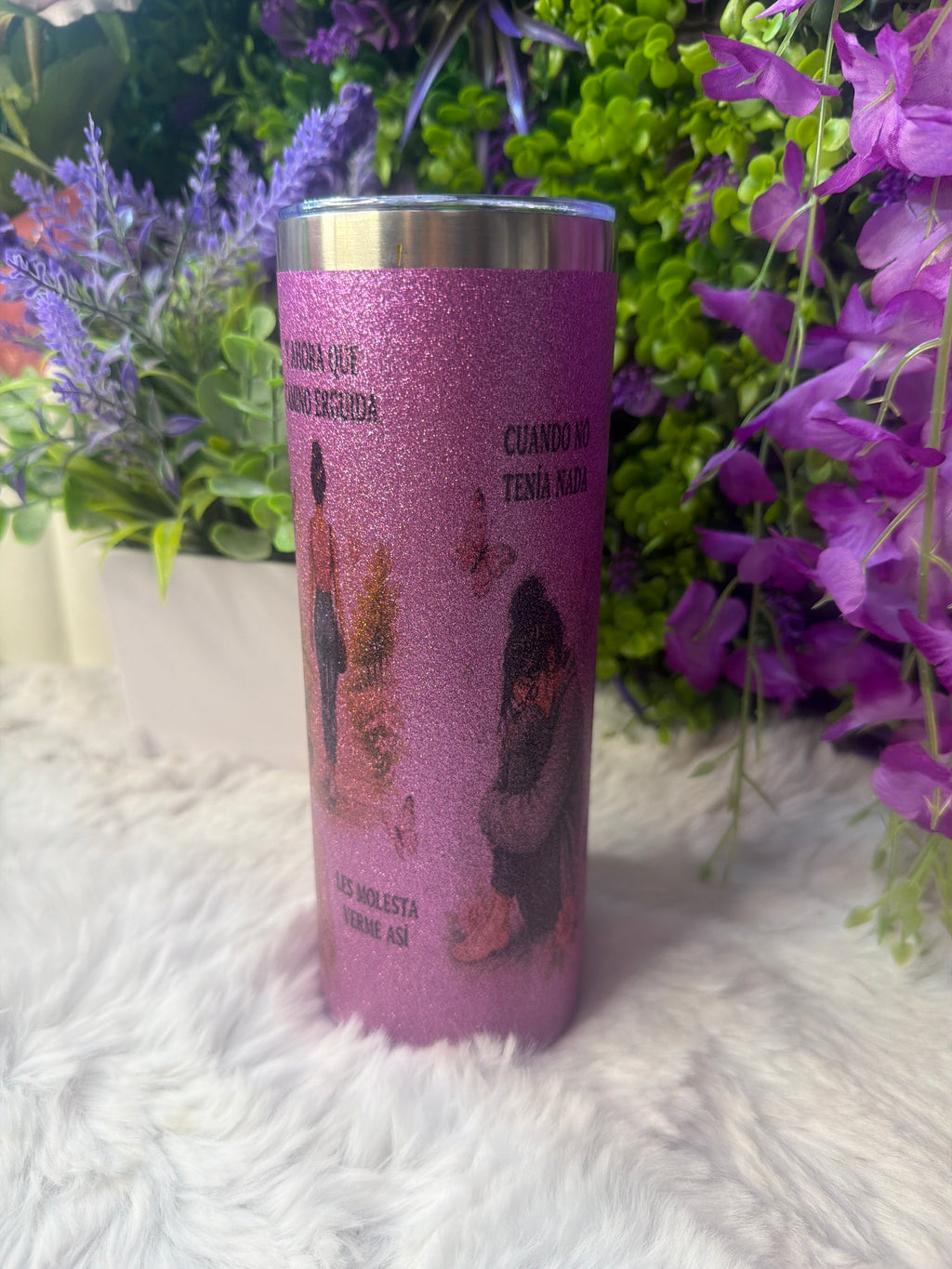 Que hablen de mí tumbler morado con destellos de glitter 20 oz