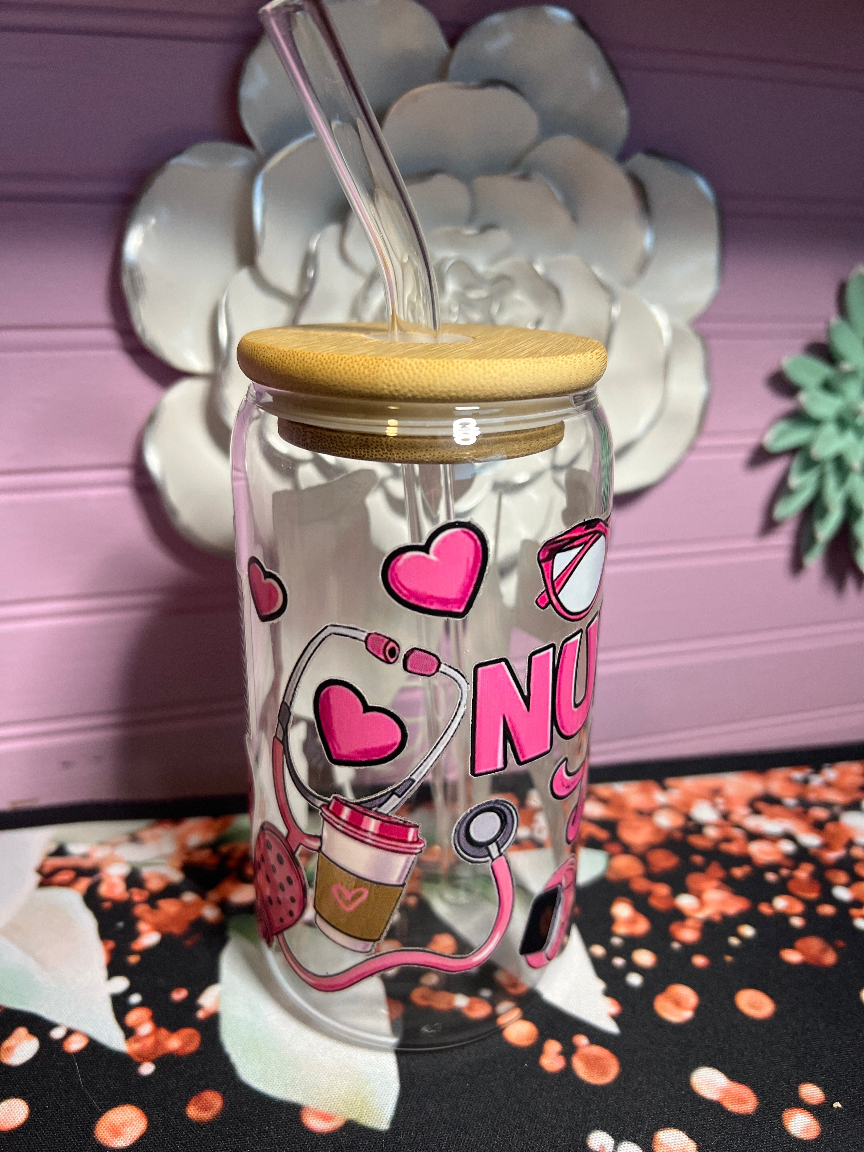 Nurse Life cup clear glass 16 oz