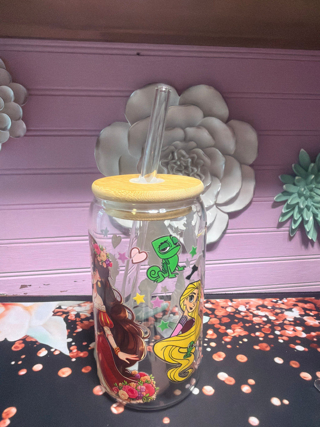 Rapunzel stickers UV-DTF glass cup 16 oz