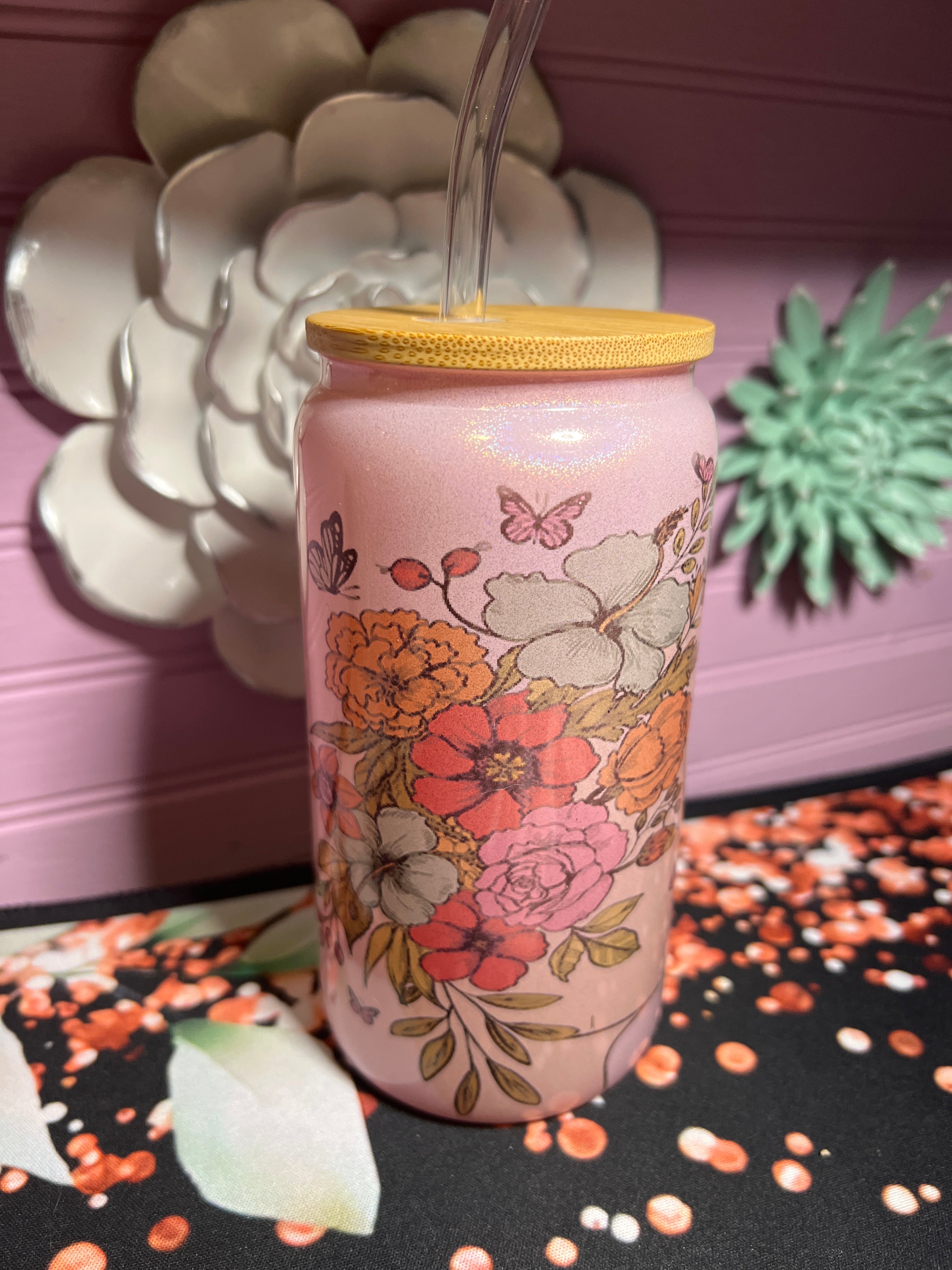 Glass cup pink 16oz