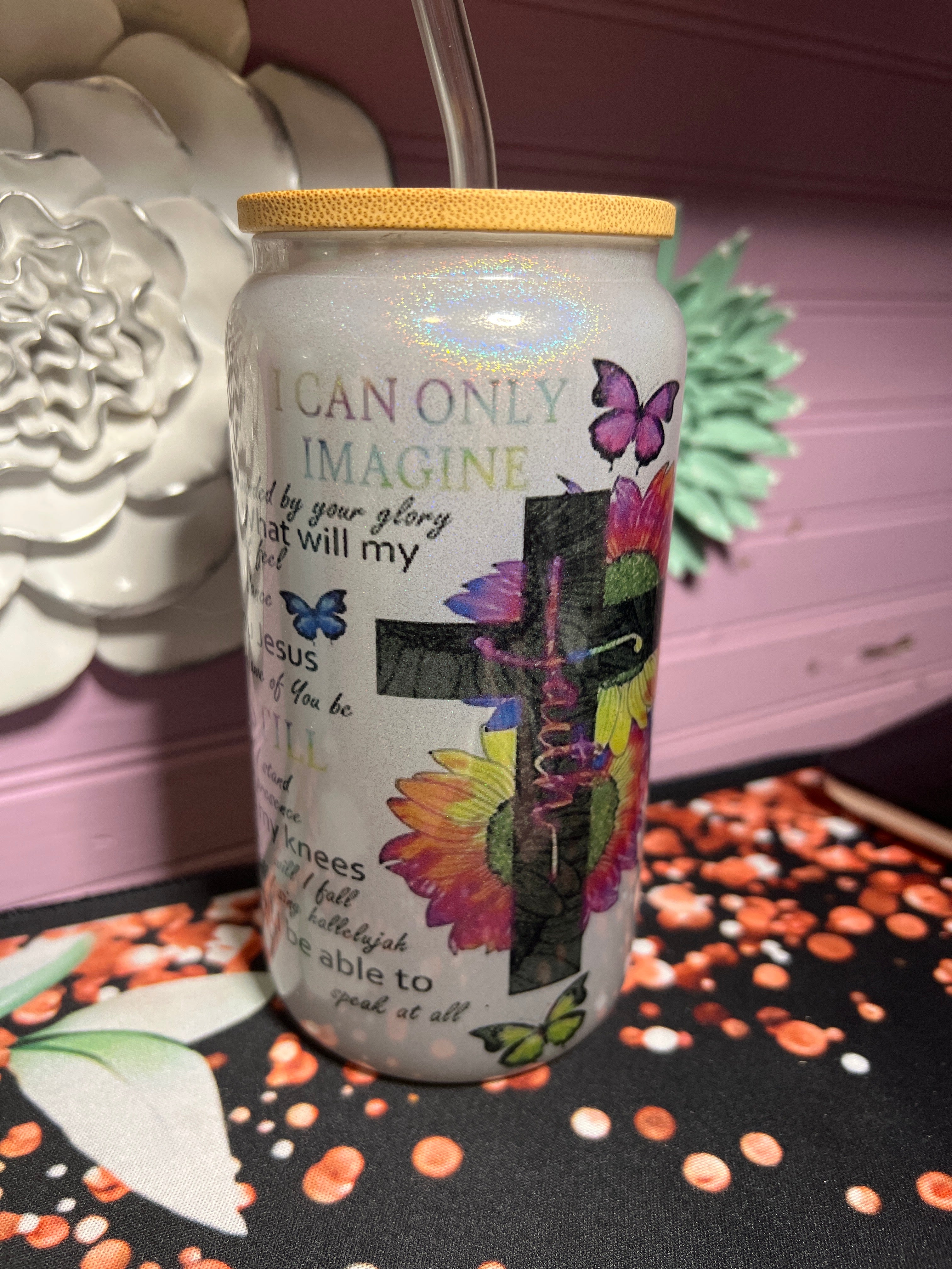 Glass cup 16 oz Faith