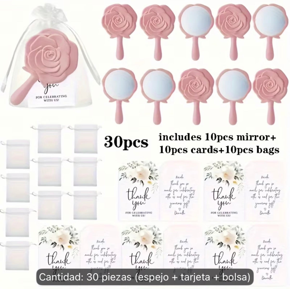 30 piezas Son 10 Espejos / 10 bolsas / 10 tarjetas