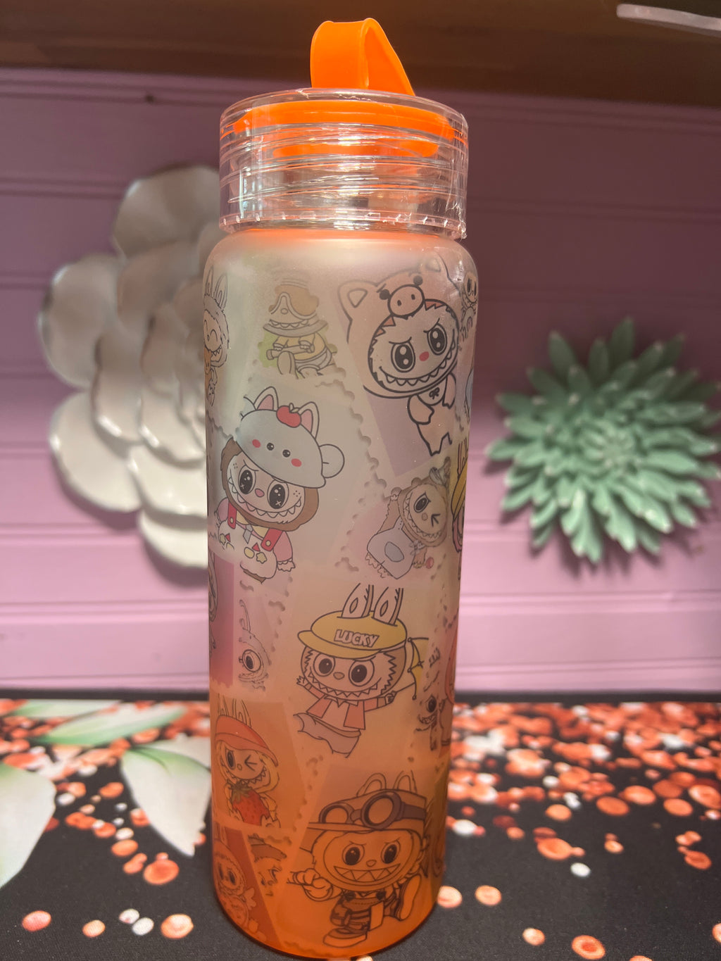 Labubu frosted glass cup 17 oz