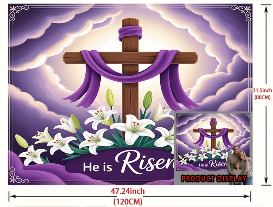 He is risen 90x70.8 in letrero de tela