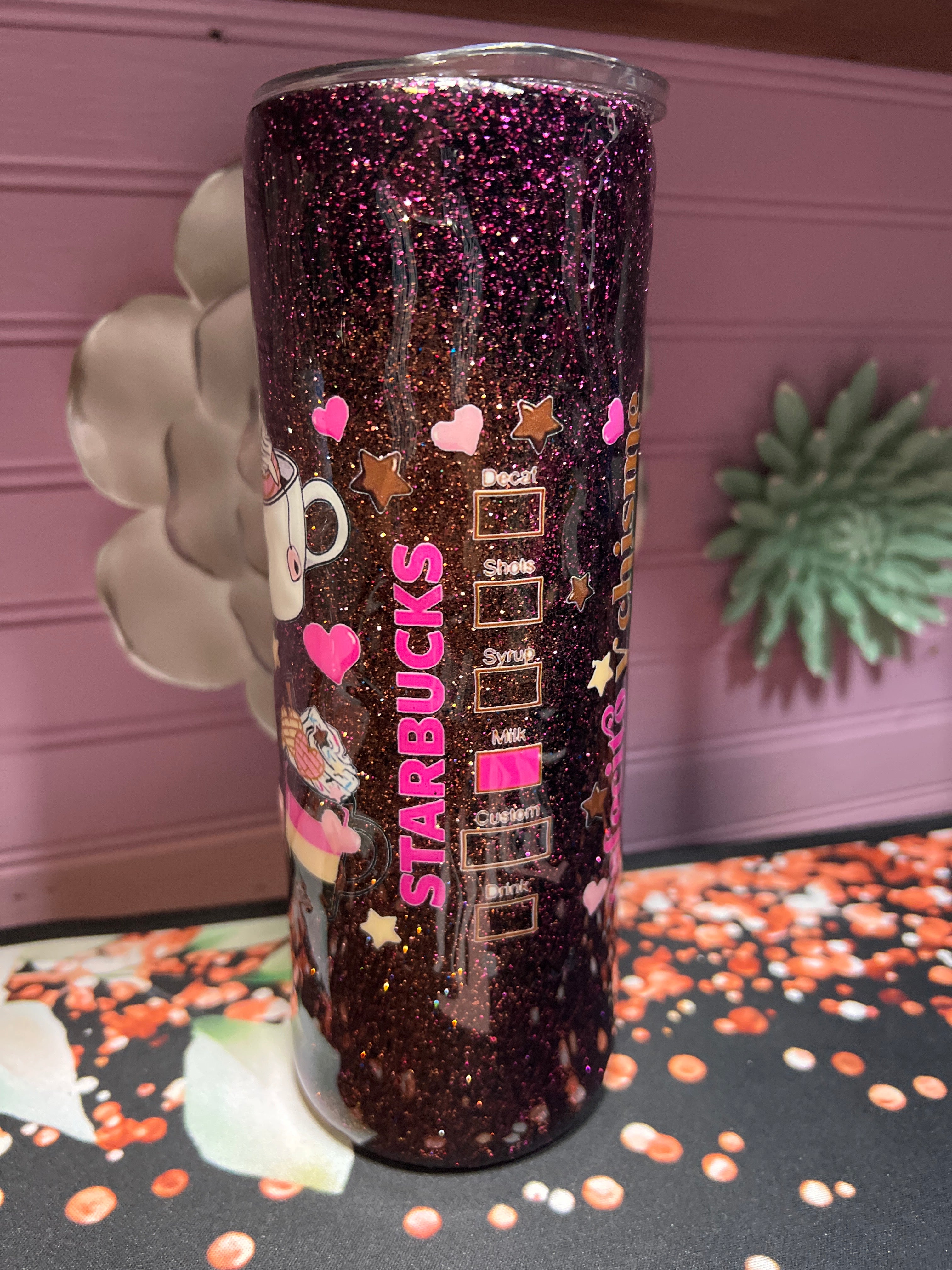 Cafecito y chisme stickers UV DTF resina glitter tumbler 20 oz