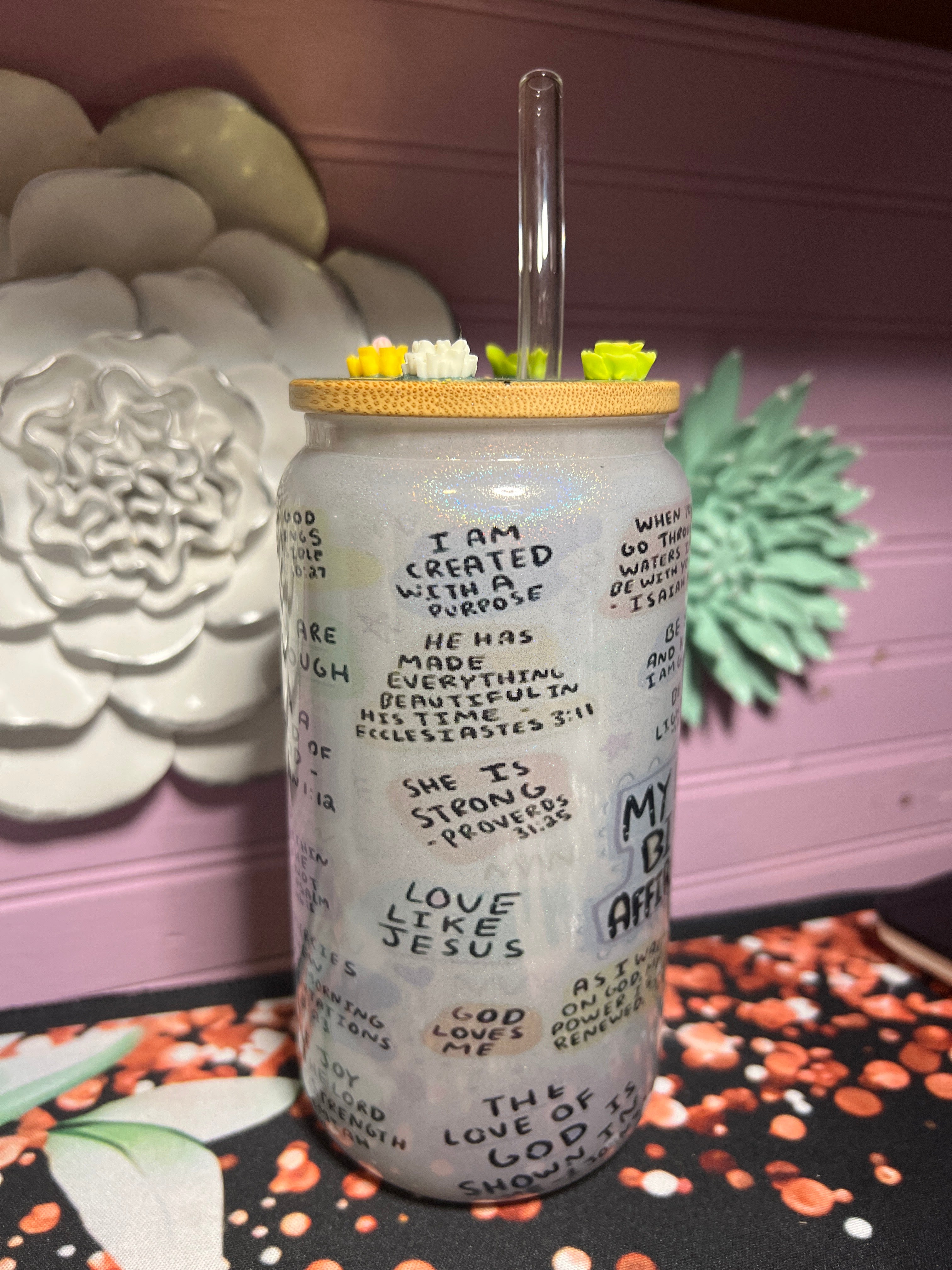 My daily Bible affirmation glass cup 16 oz