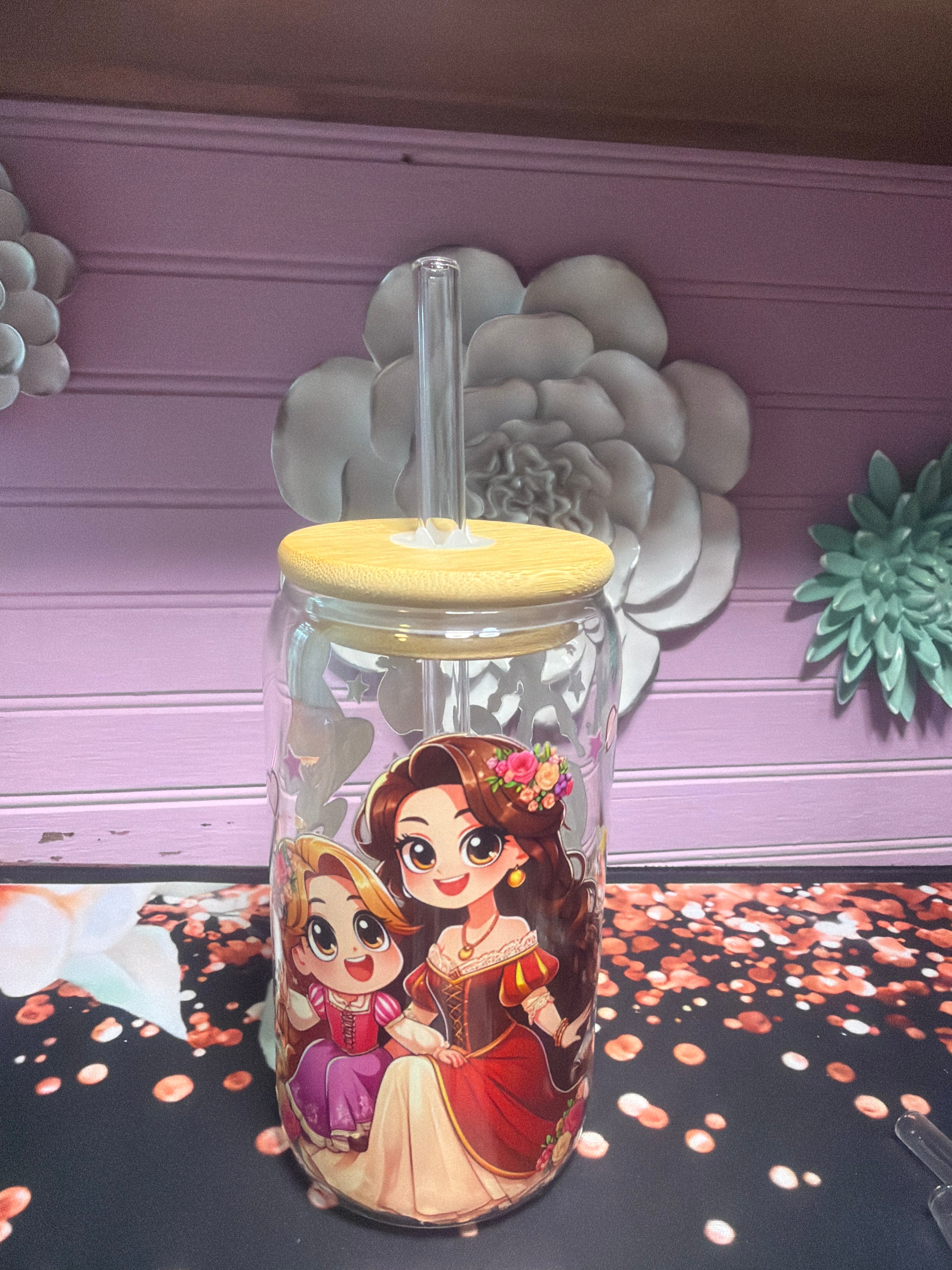 Rapunzel stickers UV-DTF glass cup 16 oz