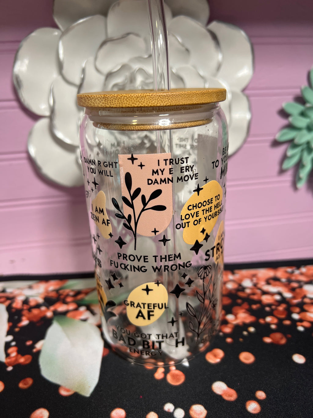 Daily reminder Glass cup 16 oz