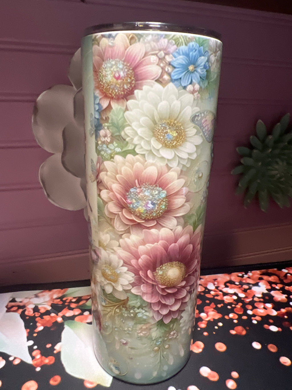 Mariposas y flores tumbler 20 oz