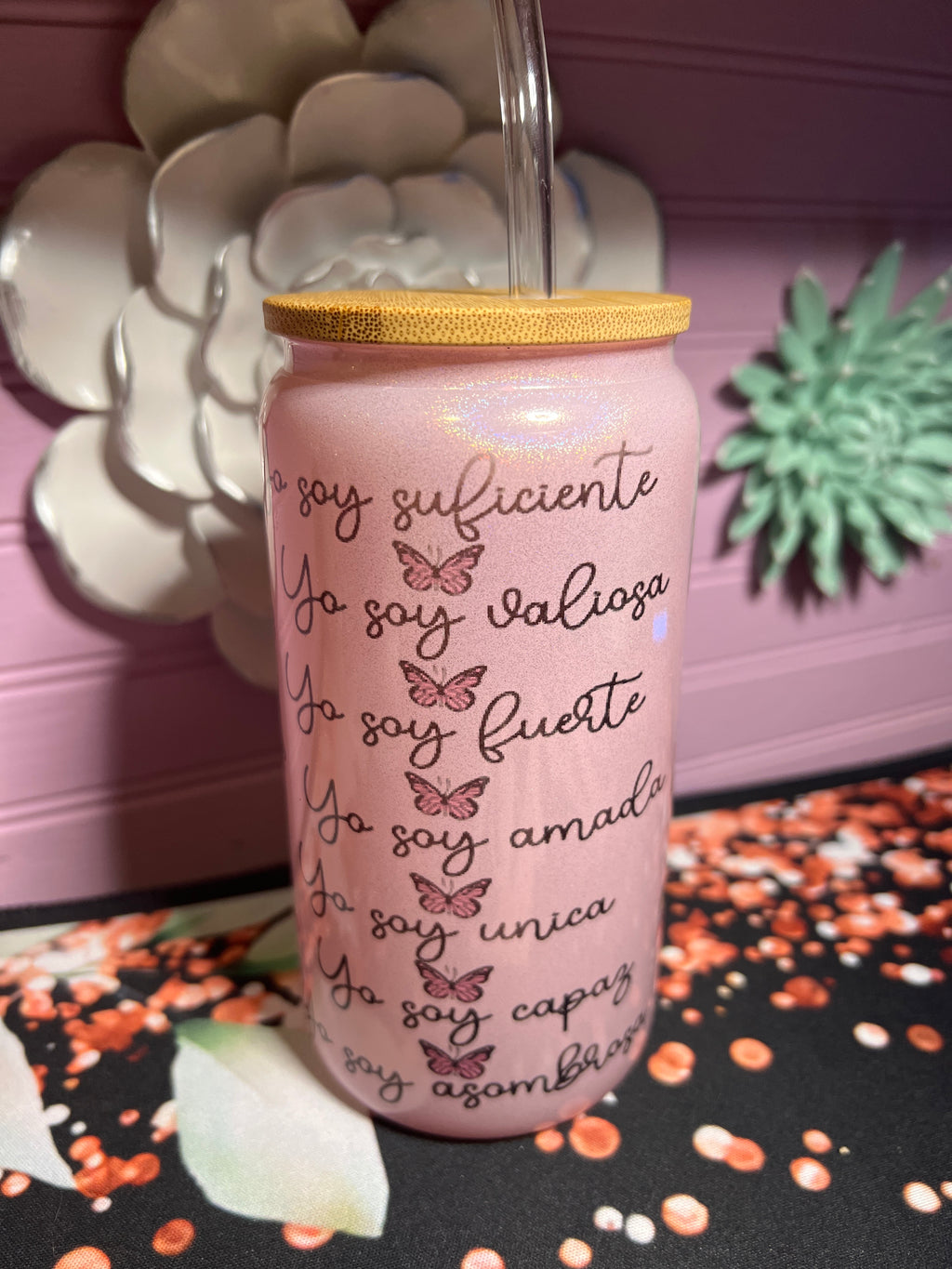 Glass cup pink 16oz