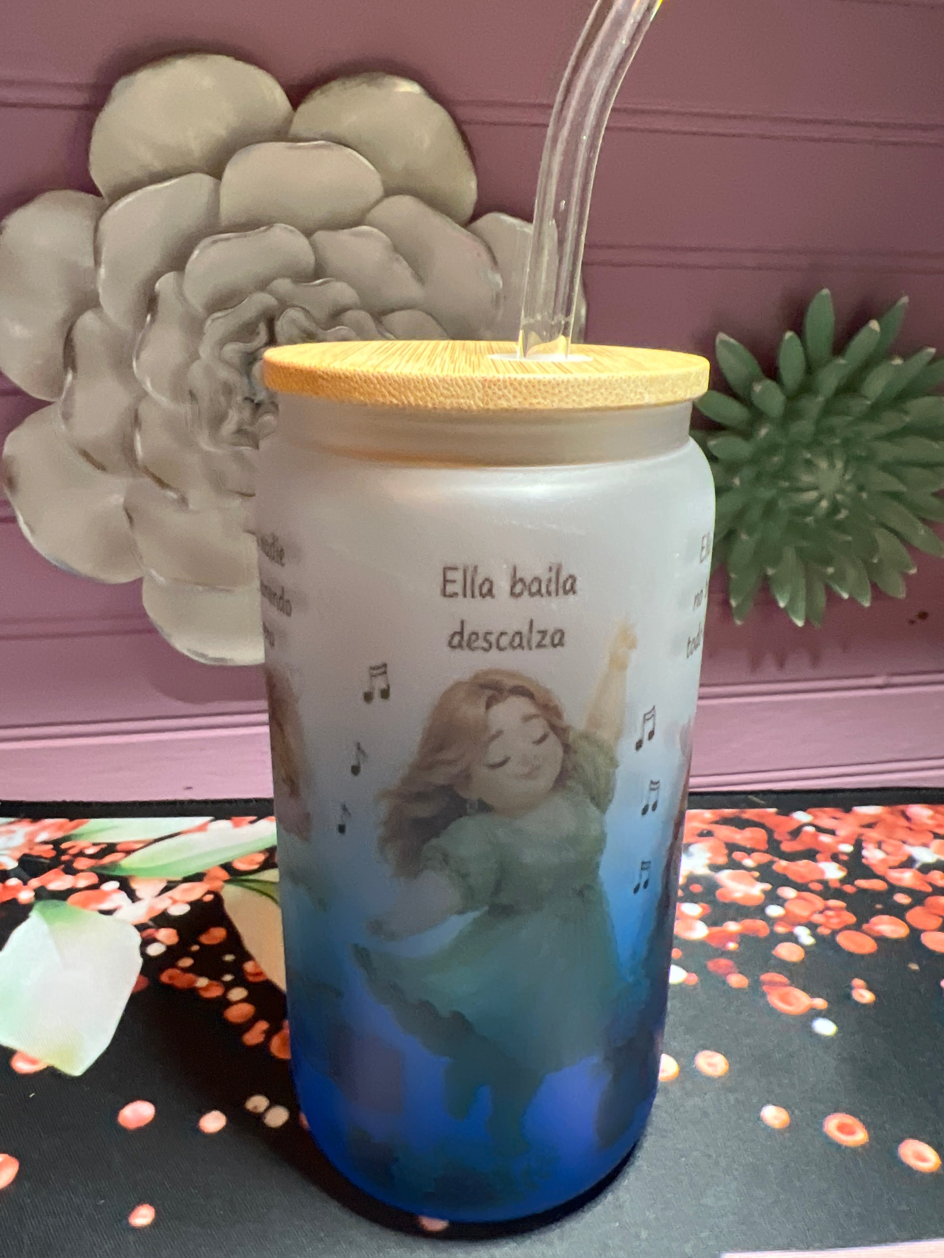 Blue frosted glass cup 16 oz