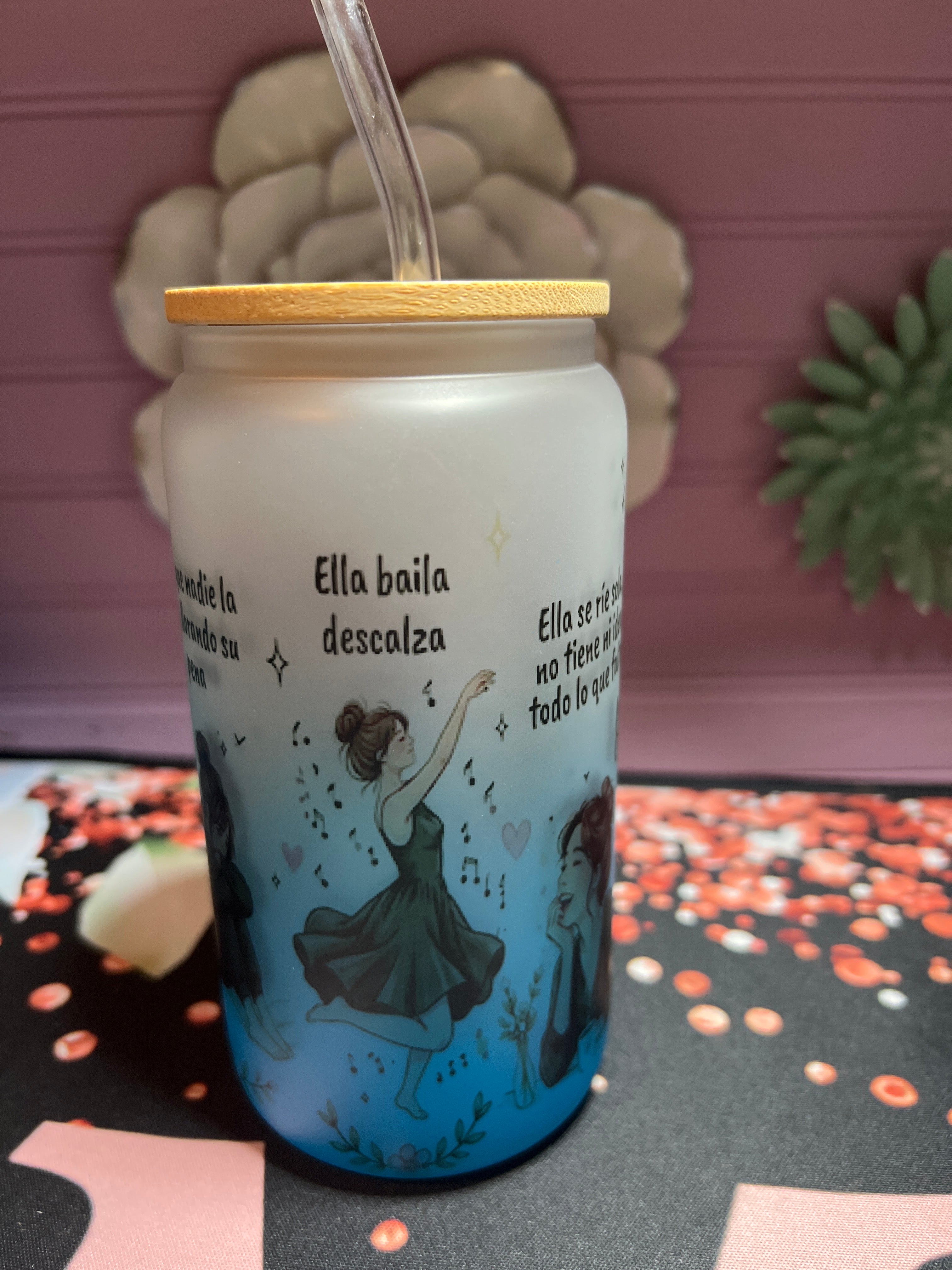 Blue frosted glass cup 16 oz