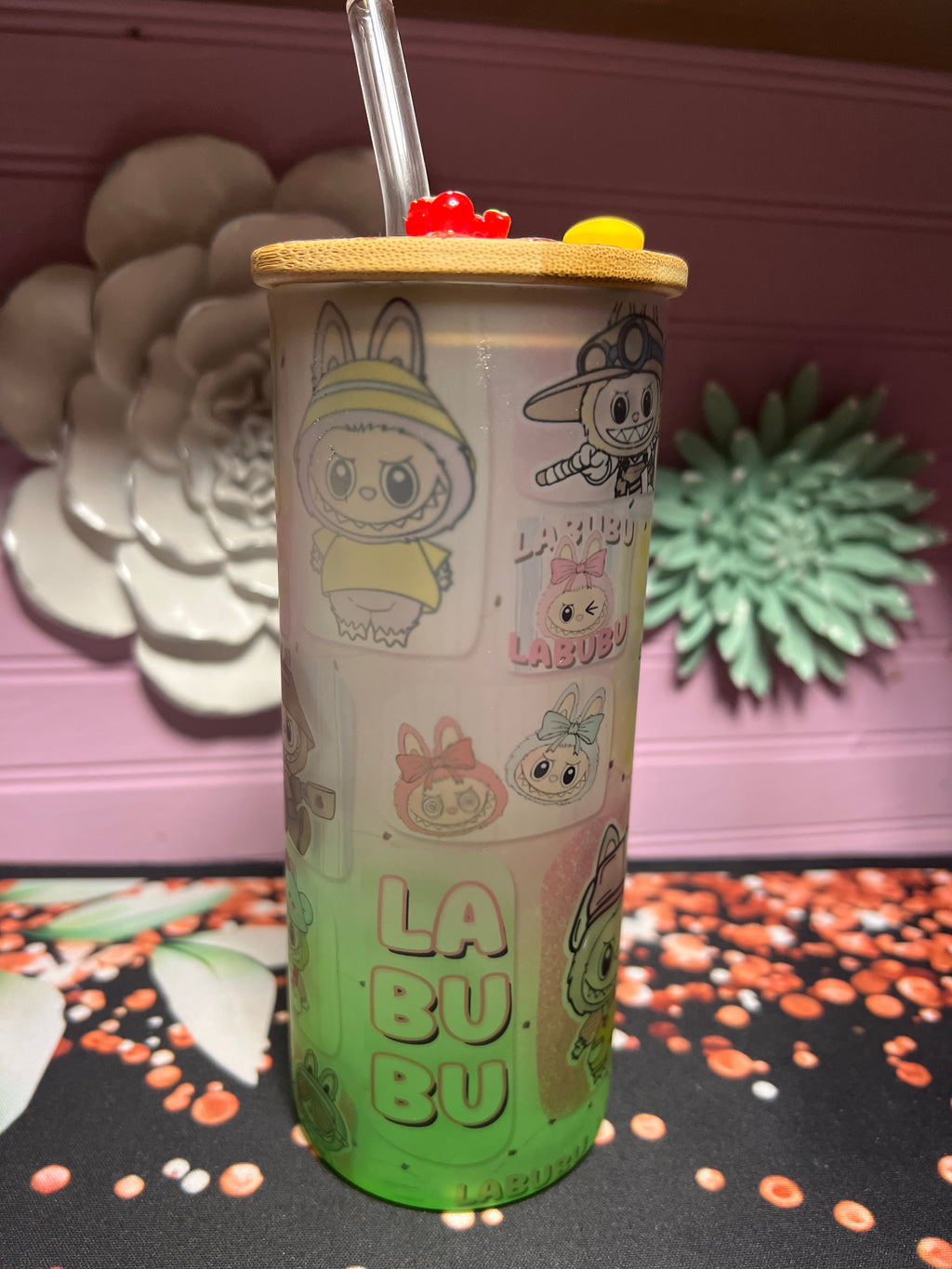 Labubu frosted glass cup 18 oz