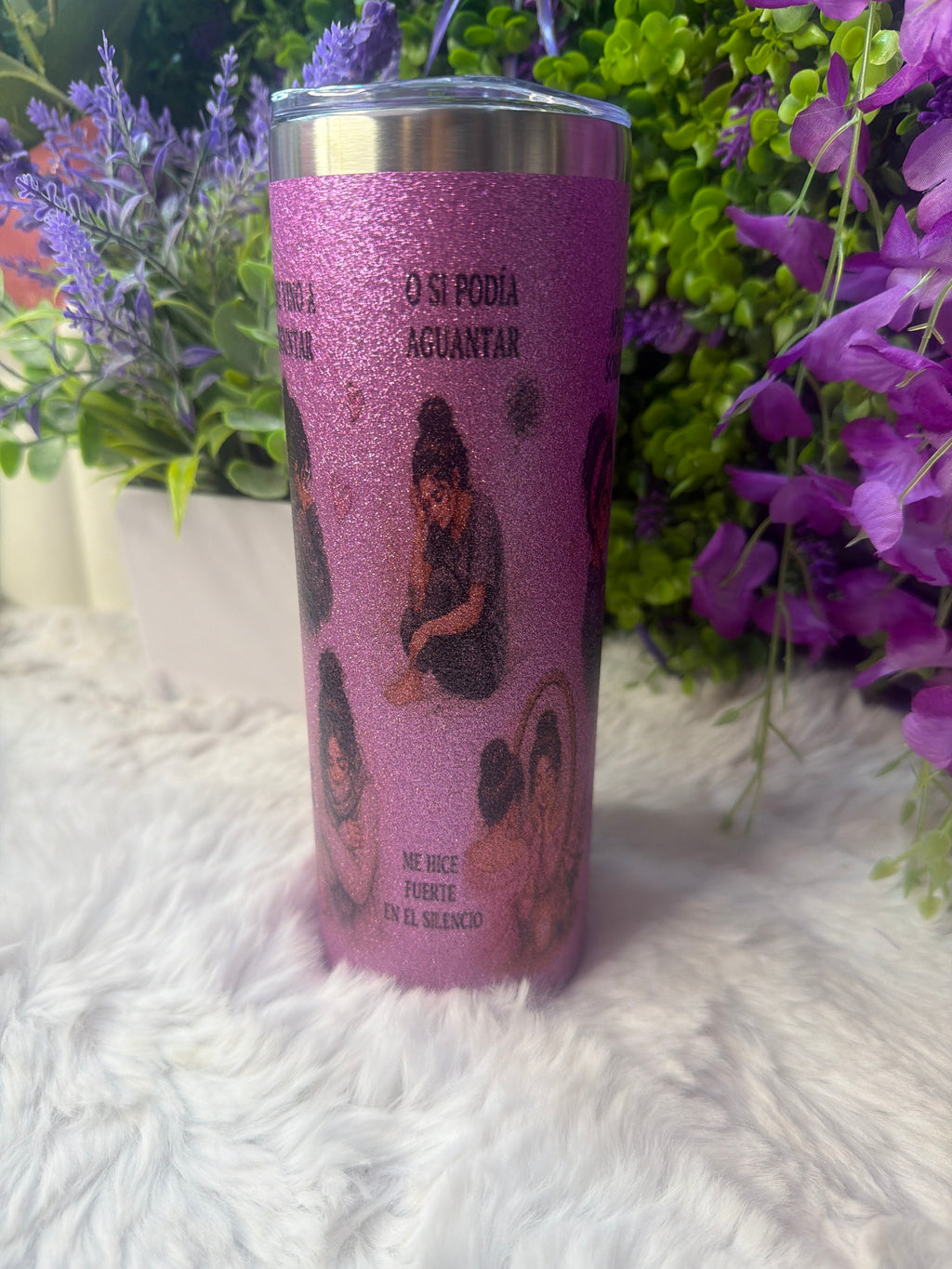 Que hablen de mí tumbler morado con destellos de glitter 20 oz