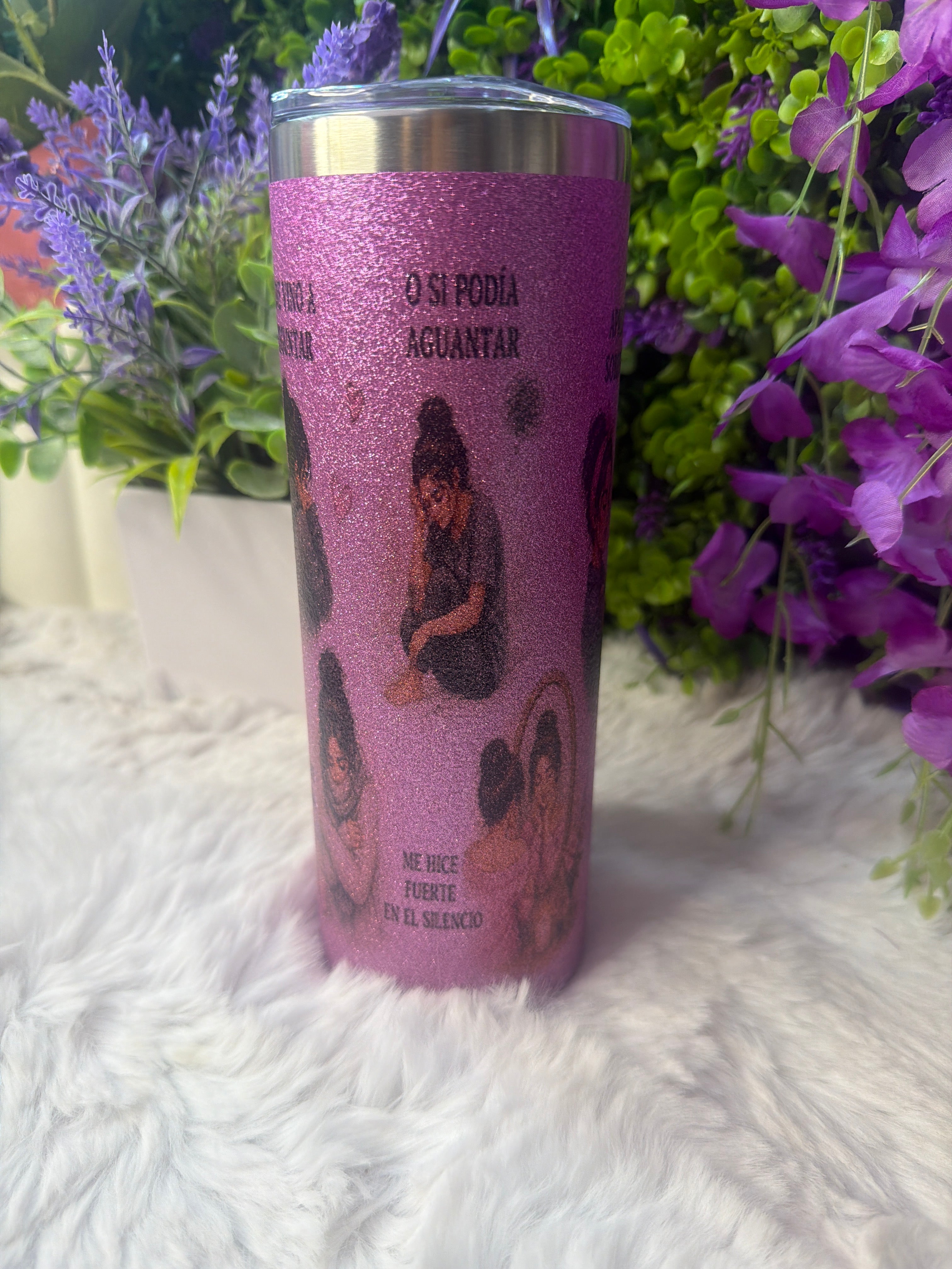 Que hablen de mí tumbler morado con destellos de glitter 20 oz